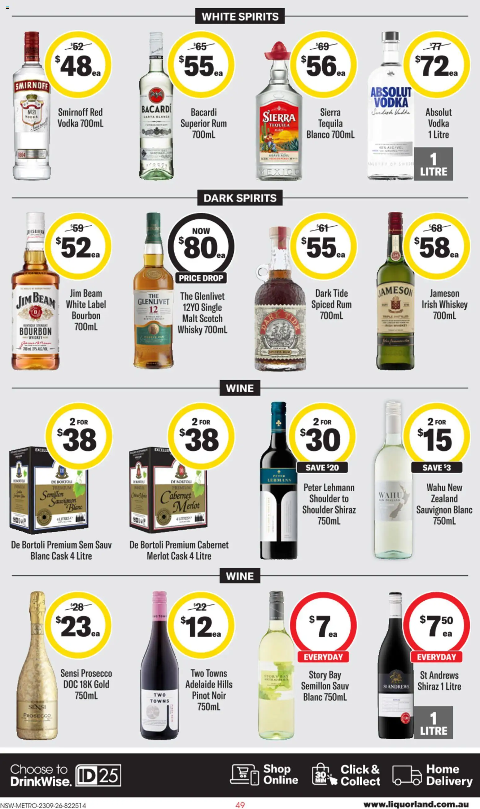 Liquorland catalogue - valid from 23/09/2026 | Page: 4 | Products: Absolut Vodka, Wine, Scotch, Bacardi