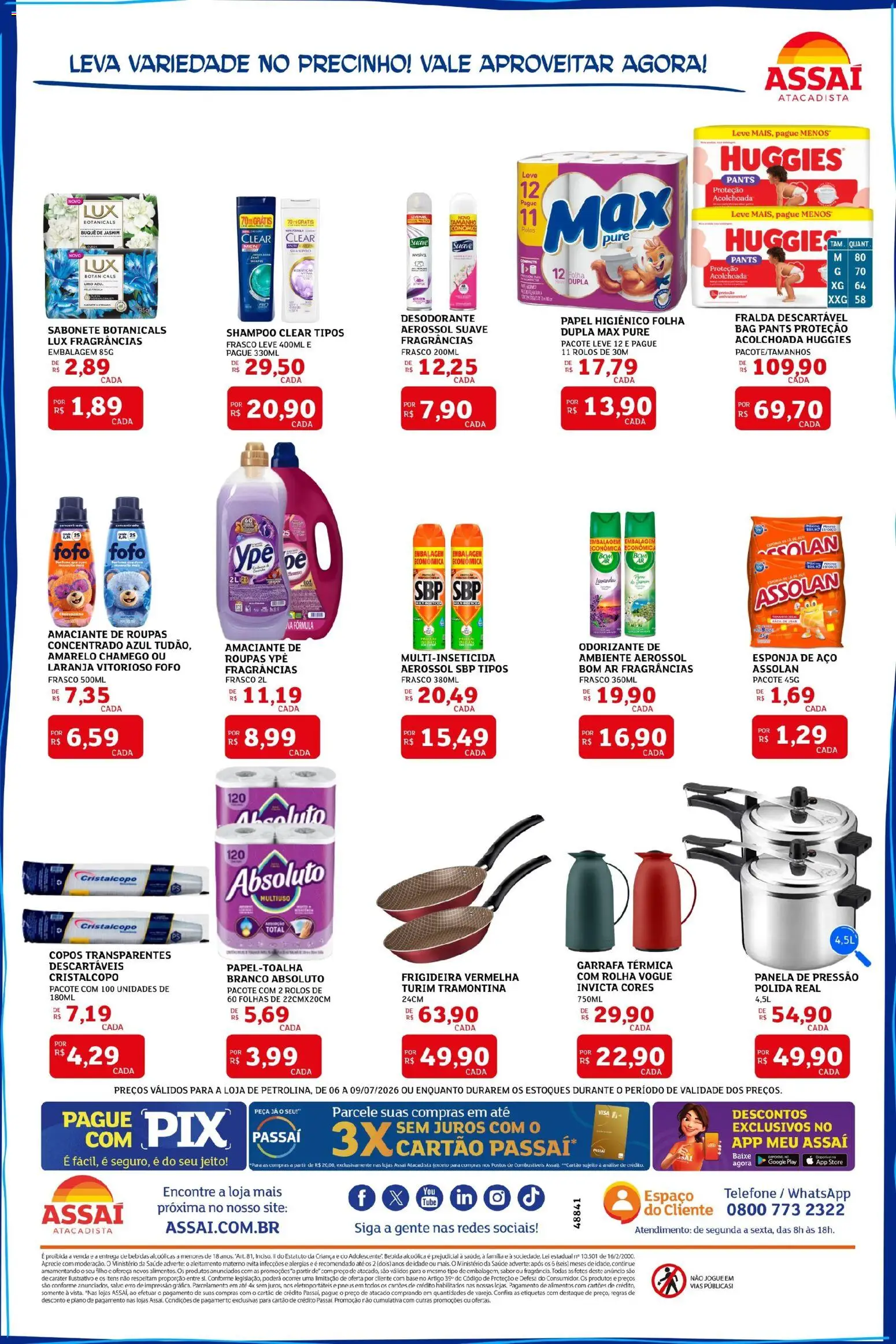 Assaí Atacadista Folheto - válido de 06/07/2026 | Página: 4 | Produtos: Panela de pressão, Roupas, Sabonete, Amaciante