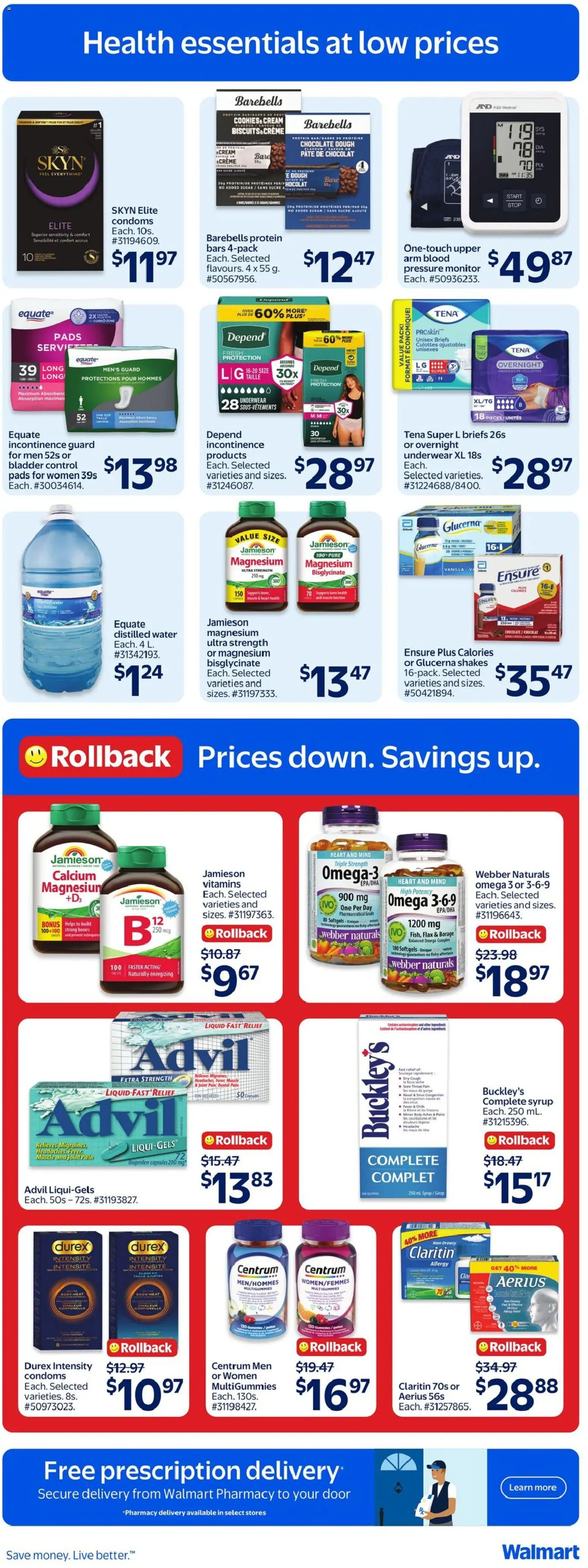 Walmart flyer valid from Aug 20, 2026 | Page: 11 | Products: Monitor, Incontinence pads, Sugar, Omega 3