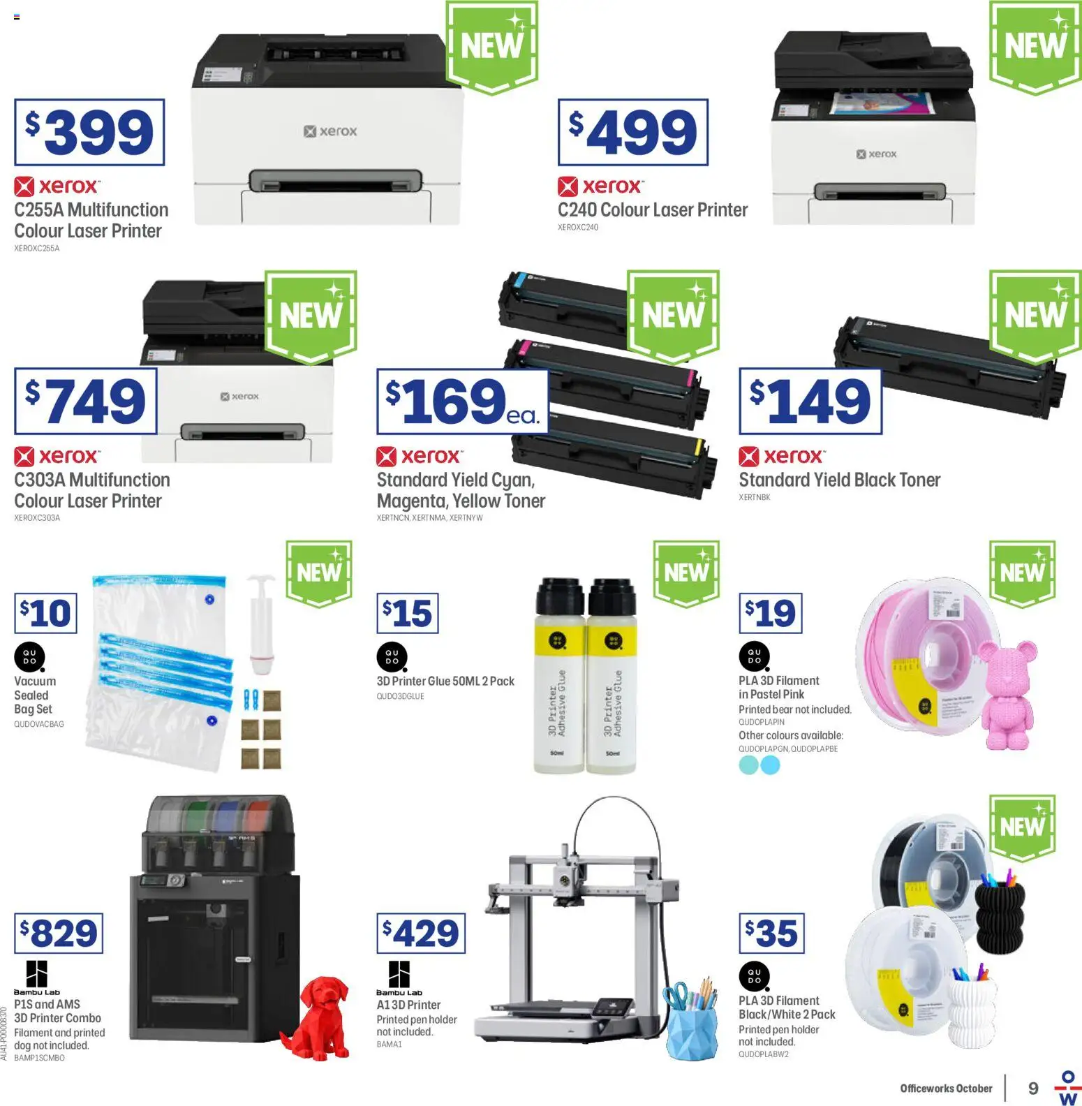 Officeworks catalogue - valid from 01/10/2026 | Page: 9 | Products: Printer, Glue, Laser printer, Bag