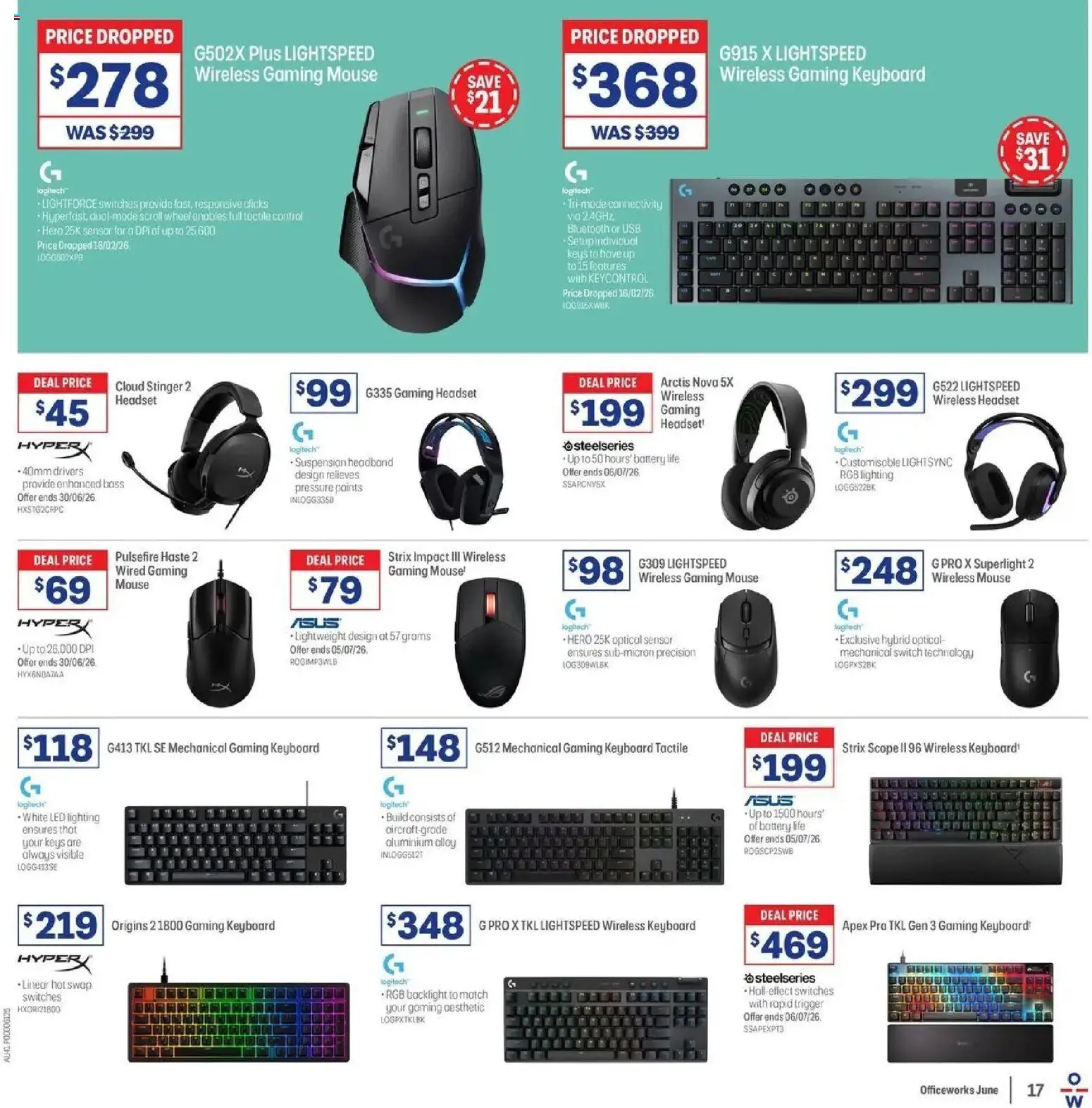 Officeworks catalogue - valid from 27.05.2026 | Page: 17 | Products: Headband, Mouse, Keyboard, Usb