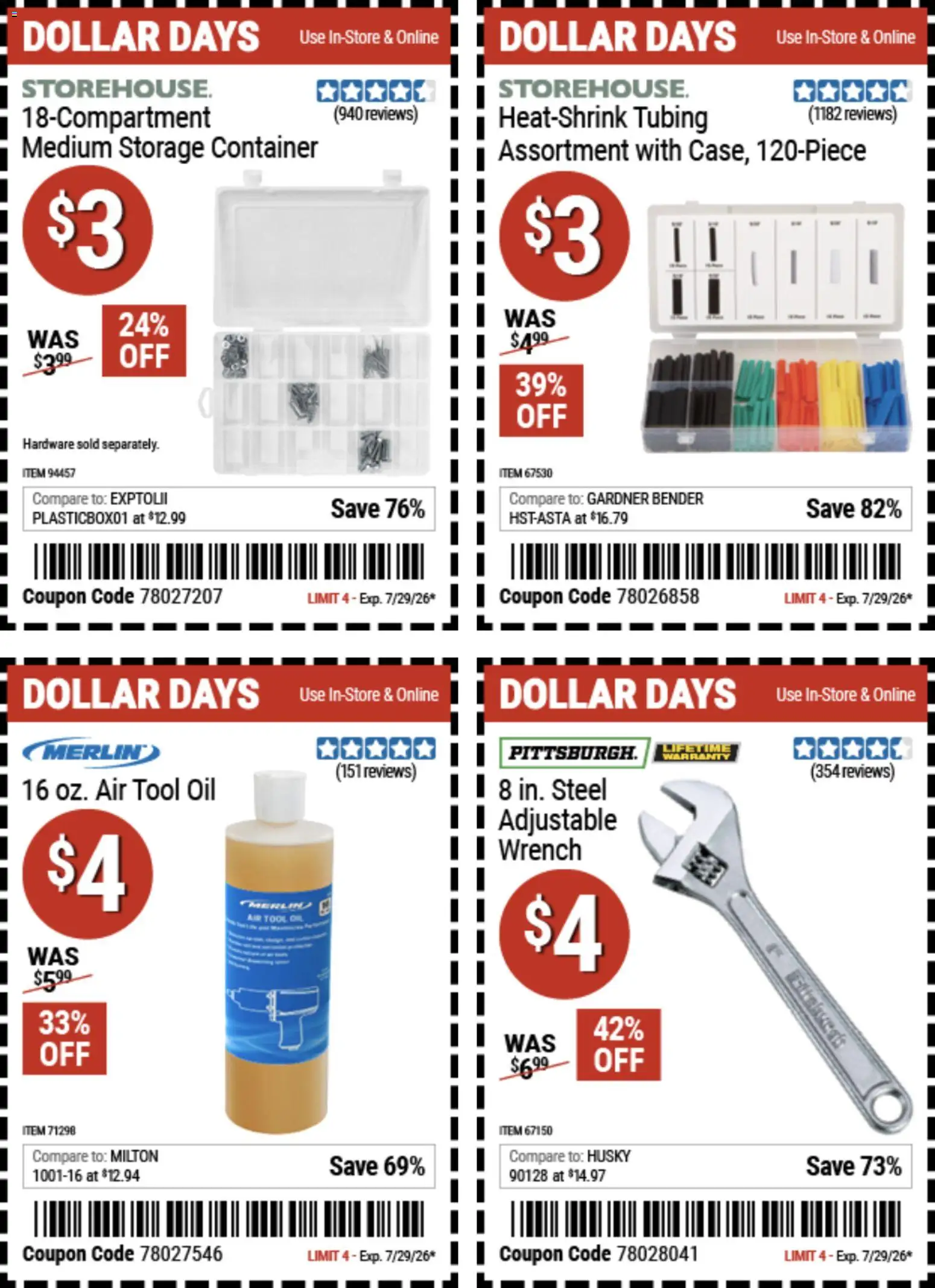 Harbor Freight Dollar Days - valid from 07/16/2026 | Page: 6 | Products: Wrench, Oil