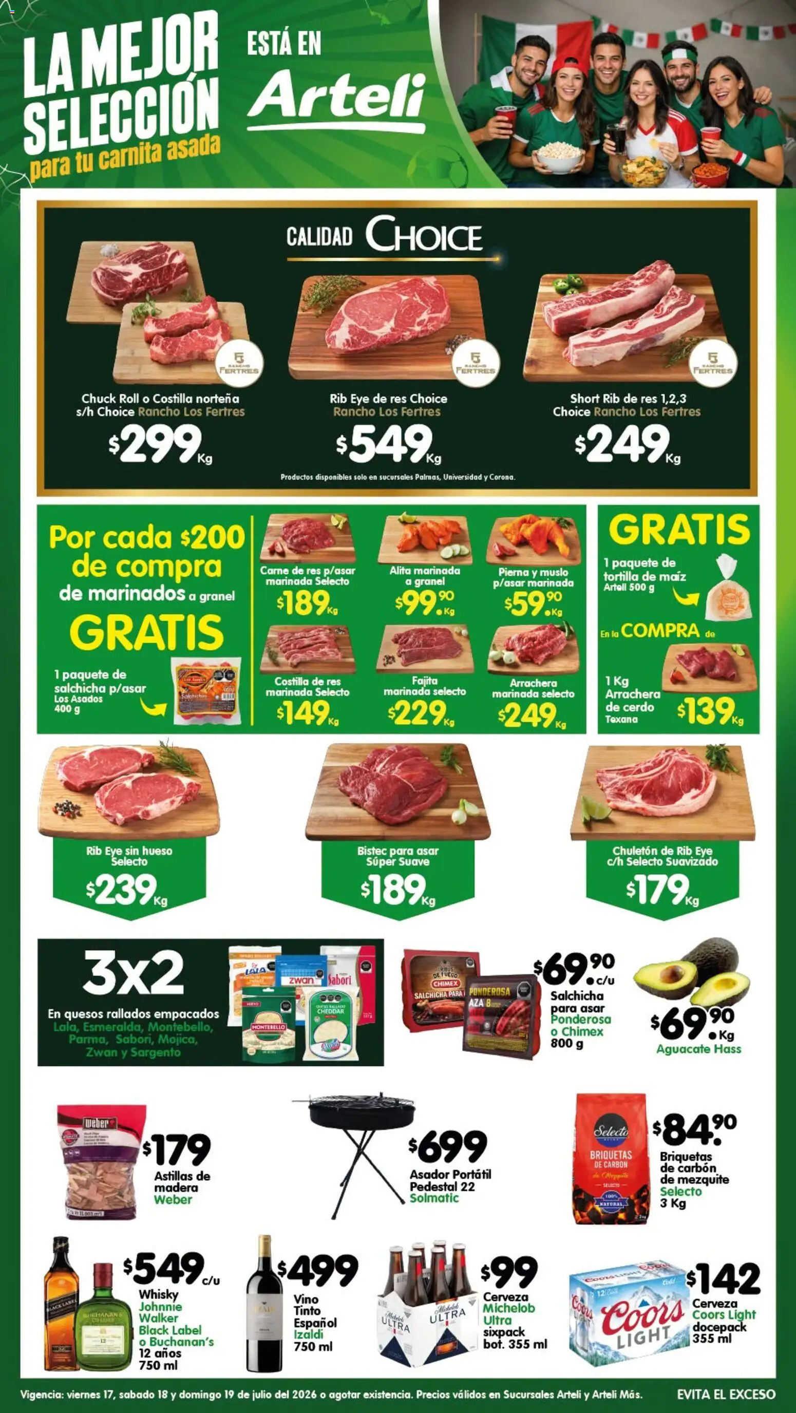 Nuevas ofertas de Arteli válidas en toda la República Mexicana desde el 17/07/2026. ¡Encuentra las mejores ofertas en Arteli folleto Carnes & Cortes! | Página: 1 | Productos: Maíz, Cerveza, Cerdo, Vino