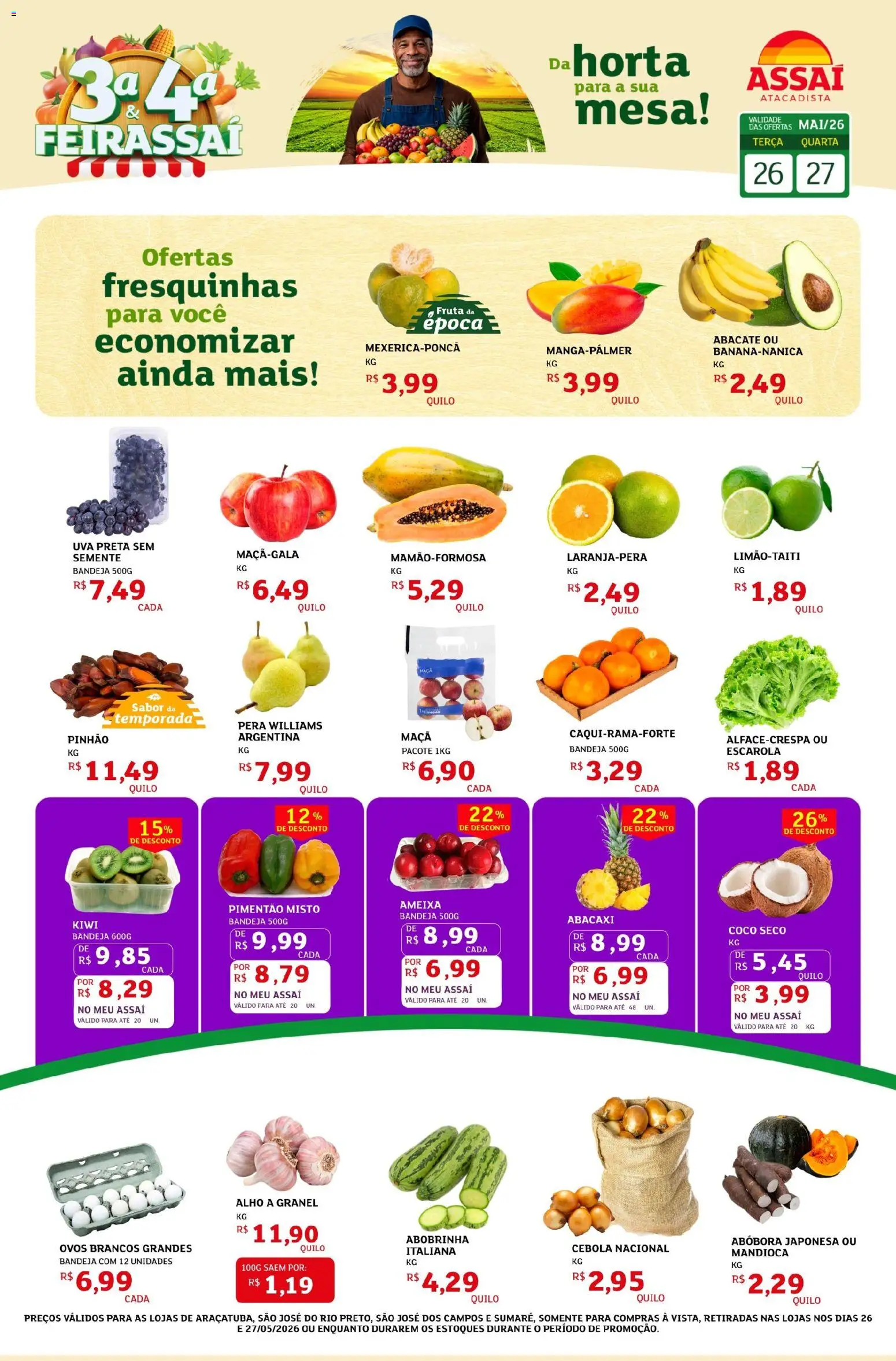 Assaí Atacadista Folheto - válido de 26.05.2026 | Página: 1 | Produtos: Pera, Alho, Abacaxi, Bandeja