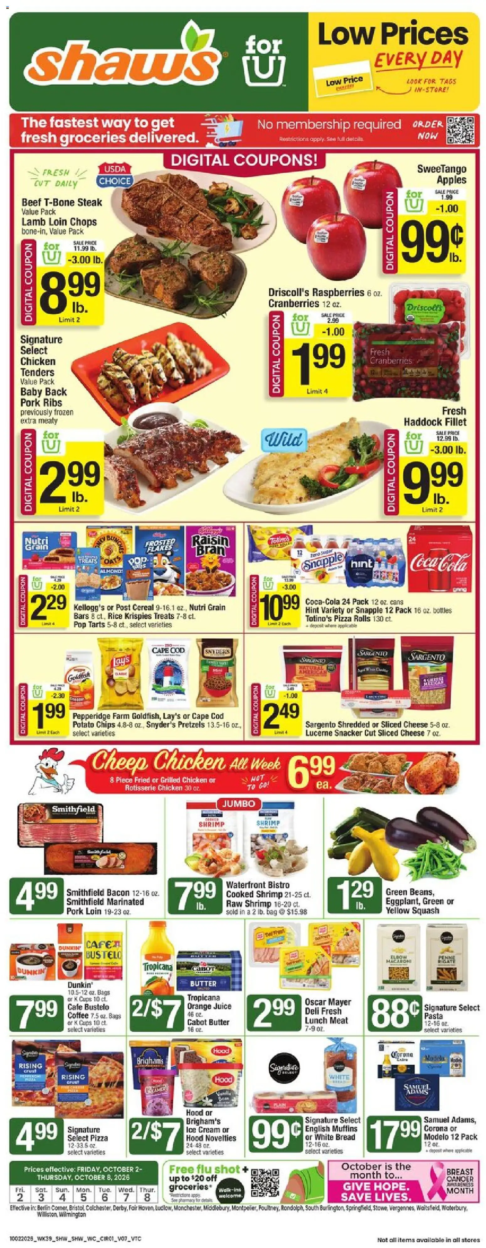Shaw's Weekly Ad - valid from 10/02/2026 | Page: 1 | Products: Butter, Coffee, Pasta, Ice cream