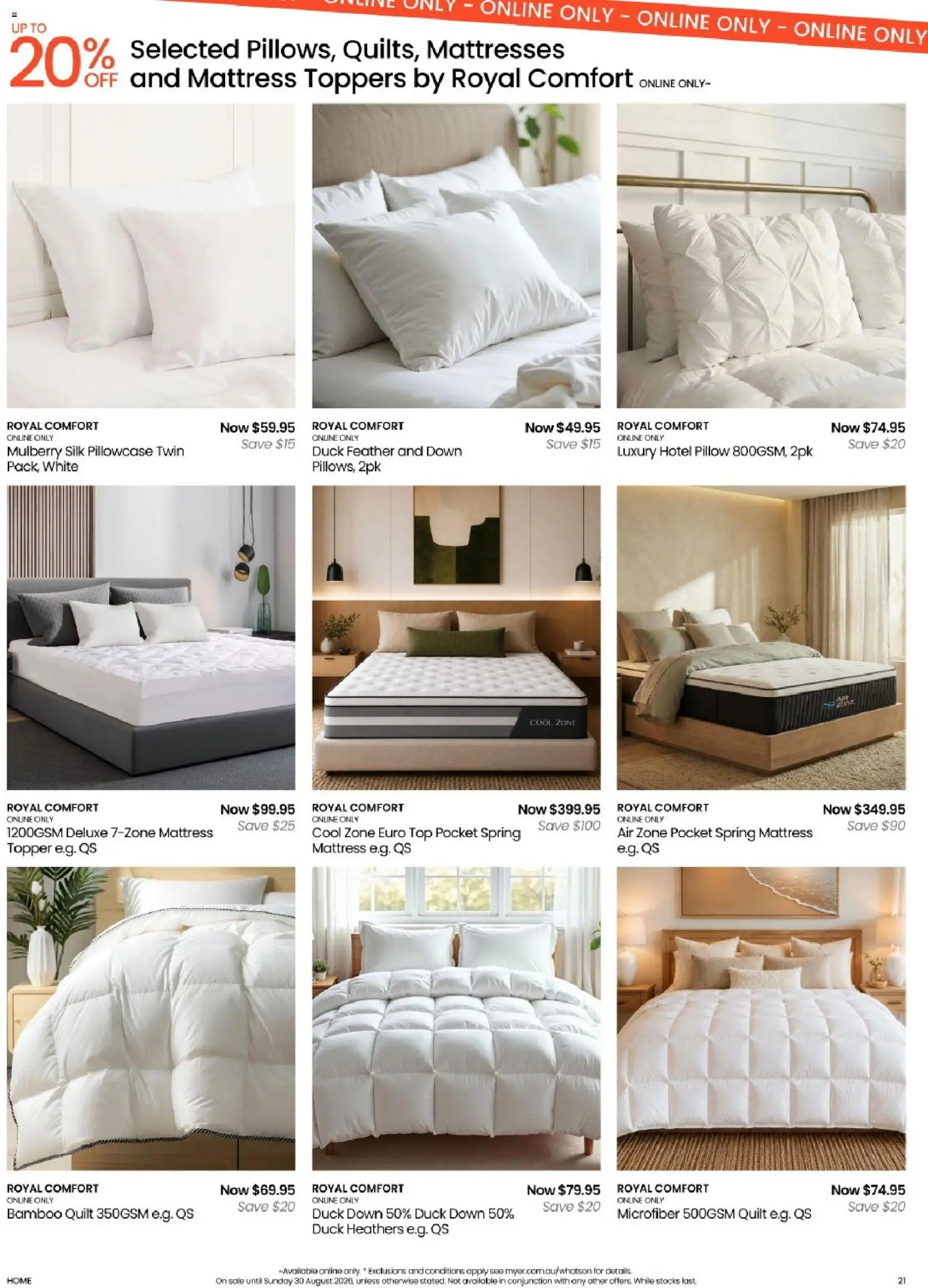 Myer catalogue - valid from 09/08/2026 | Page: 21 | Products: Duck, Mattresses, Mattress, Pillow