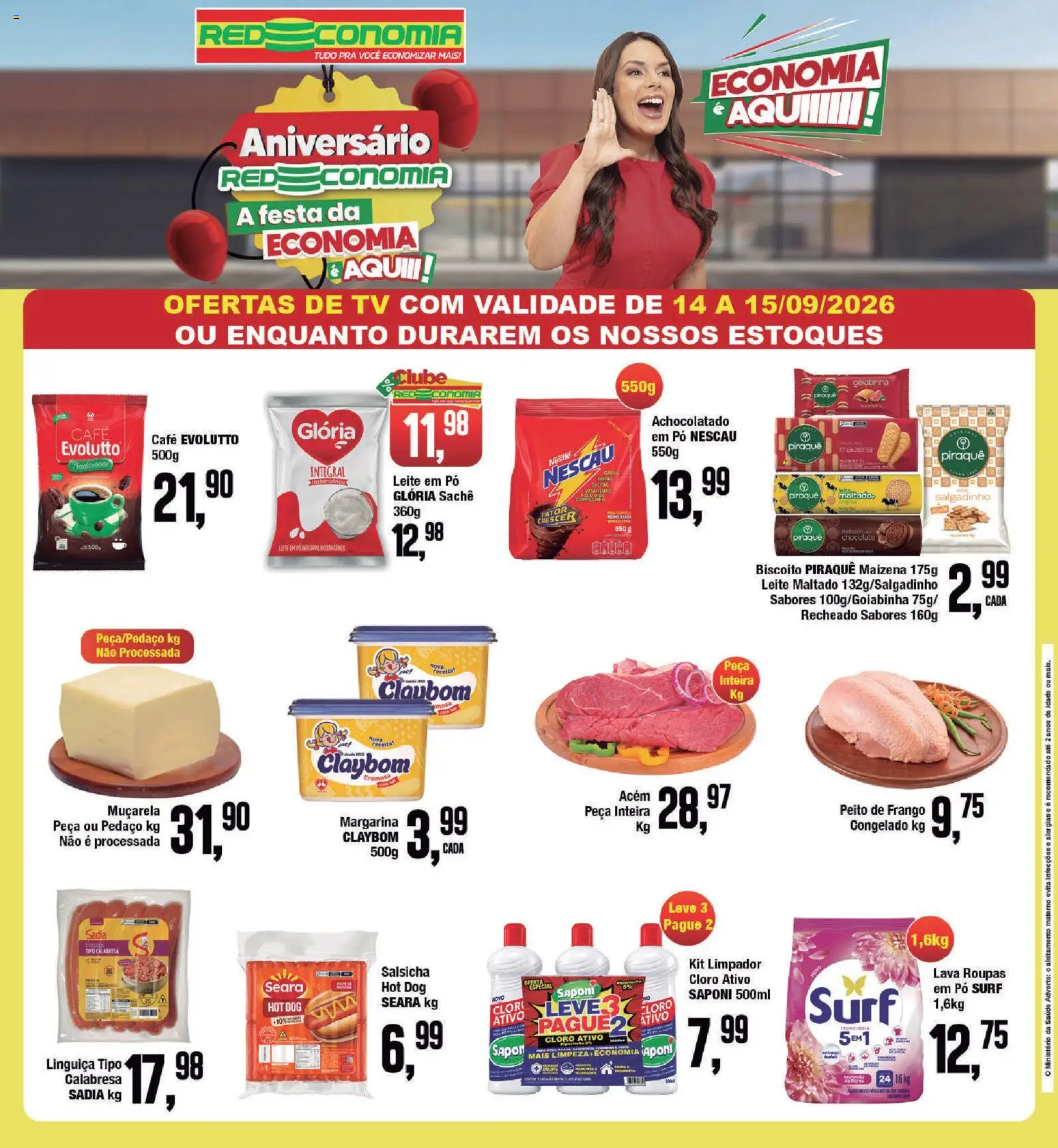 RedEconomia Folheto - válido de 14/09/2026 | Página: 1 | Produtos: Pó, Cloro, Salsicha, Acém