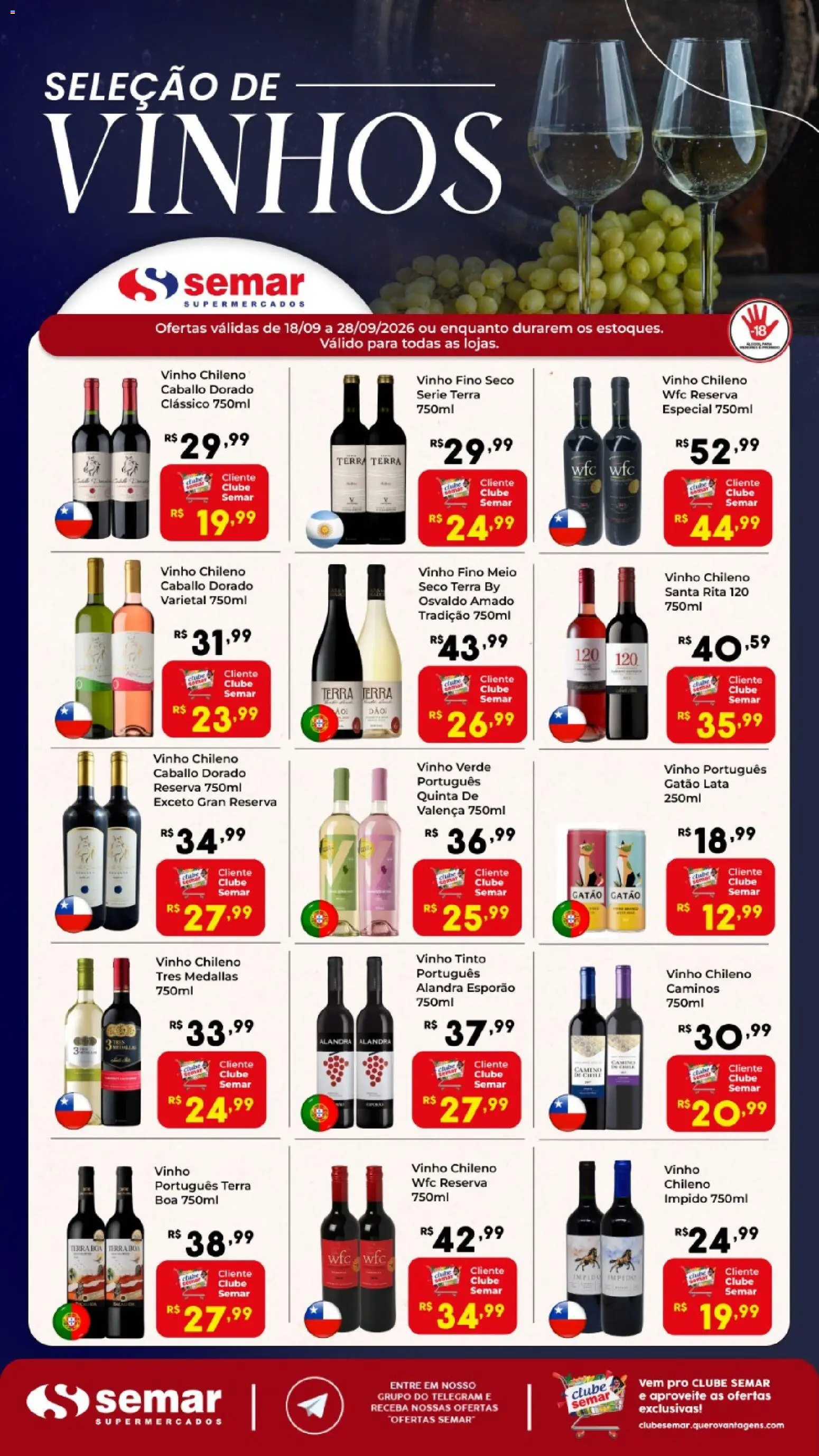 Semar Supermercado Folheto - válido de 18/09/2026 | Página: 1 | Produtos: Vinho tinto, Vinho