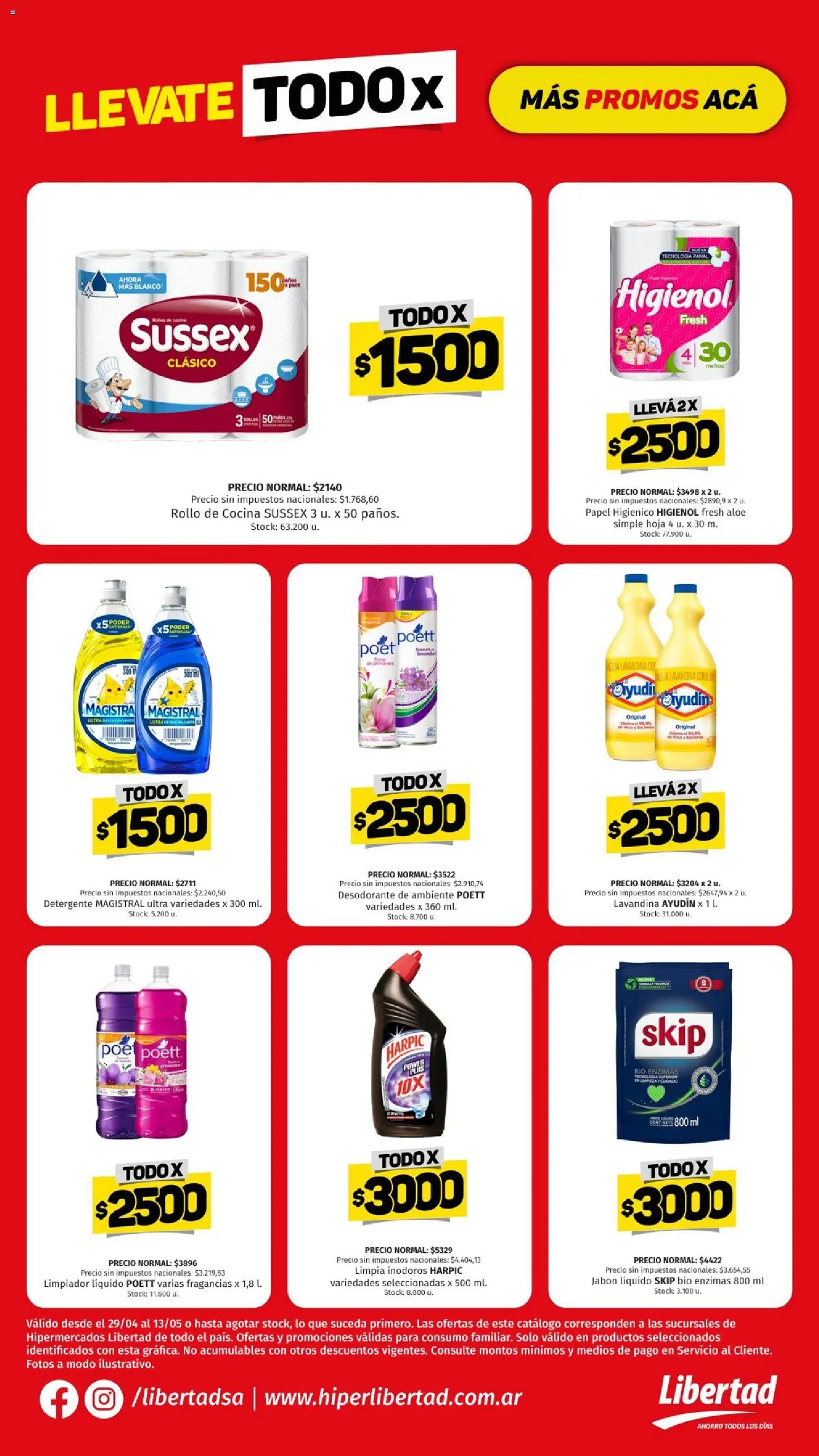 Hipermercado Libertad - TODO X sem 19 │ válido desde el 29.04.2026 | Página: 11 | Productos: Desodorante de ambiente, Lavandina, Jabón líquido, Agua