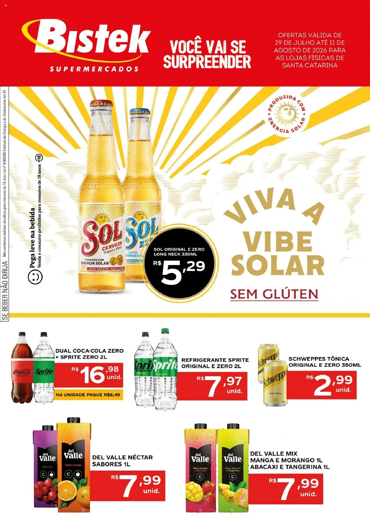 Bistek Supermercados Folheto - válido de 29/07/2026 | Página: 1 | Produtos: Água tônica, Cola, Abacaxi, Refrigerante