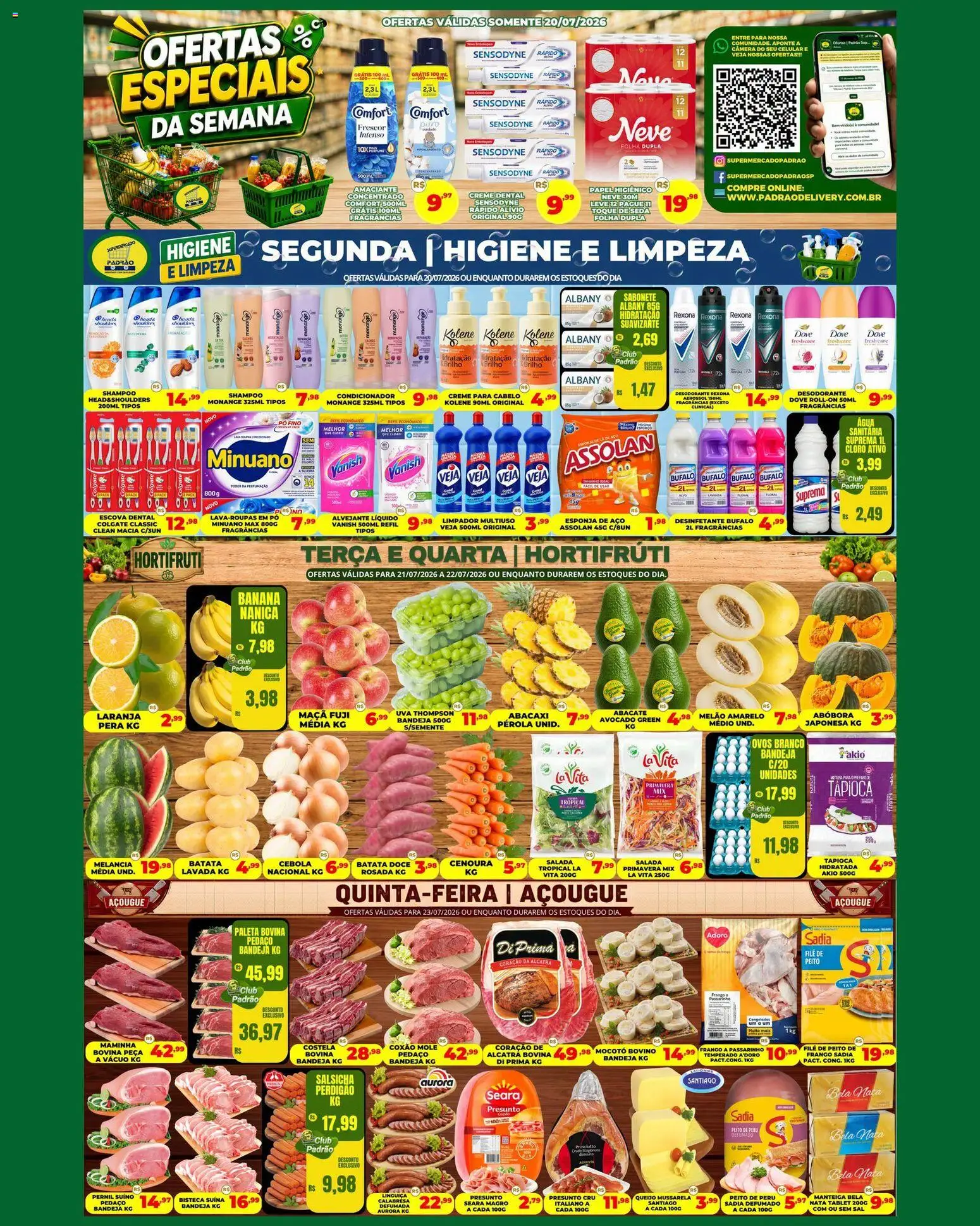 Supermercado Padrão Folheto - válido de 20/07/2026 | Página: 1 | Produtos: Abóbora, Tapioca, Frango, Papel higiênico