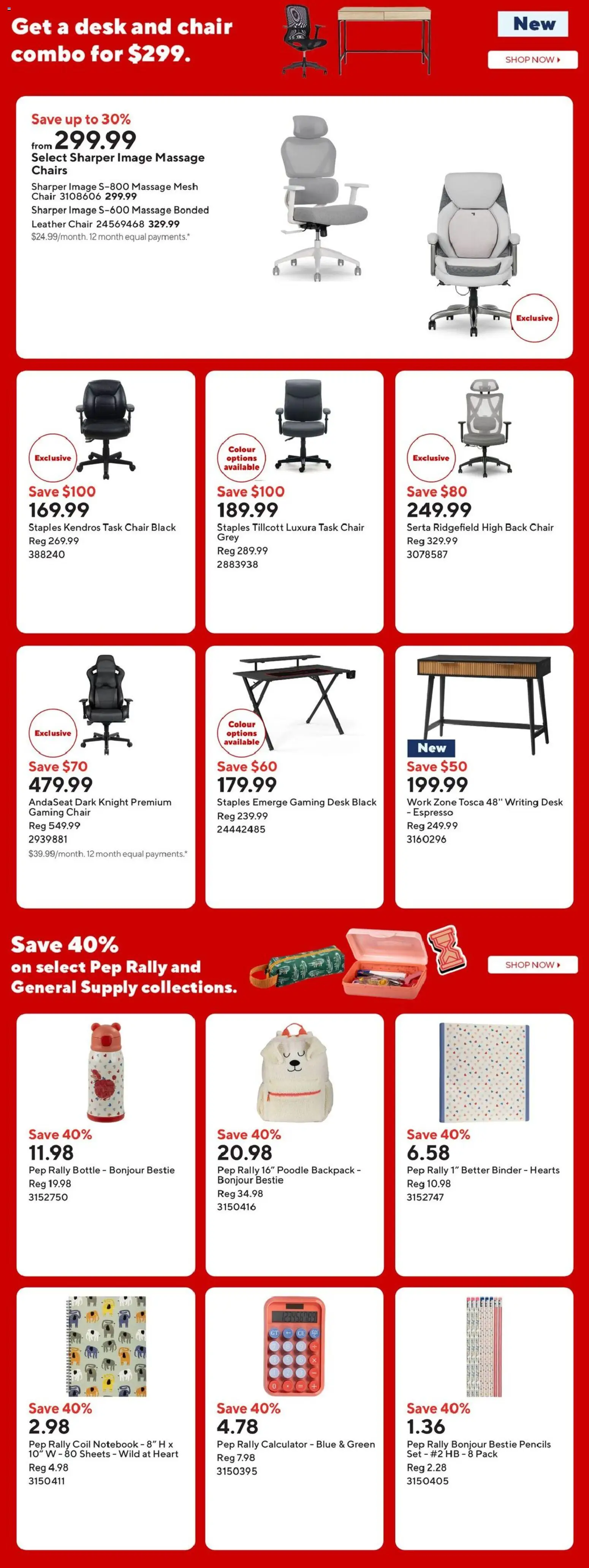 Staples flyer valid from Aug 21, 2026 | Page: 11 | Products: Backpack, Notebook, Calculator, Chairs