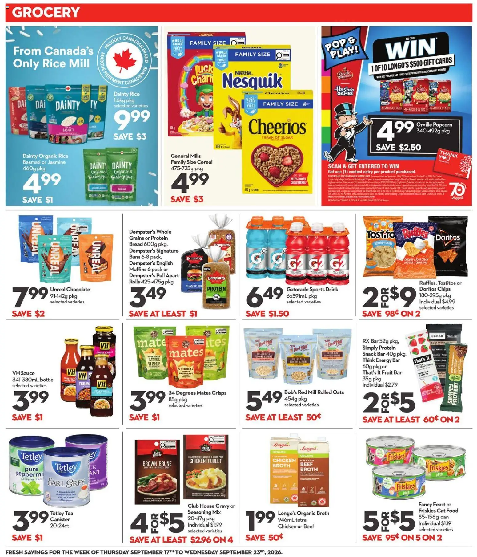 Longo's flyer valid from Sep 17, 2026 | Page: 11 | Products: Rice, Tea, Sports drink, Garlic
