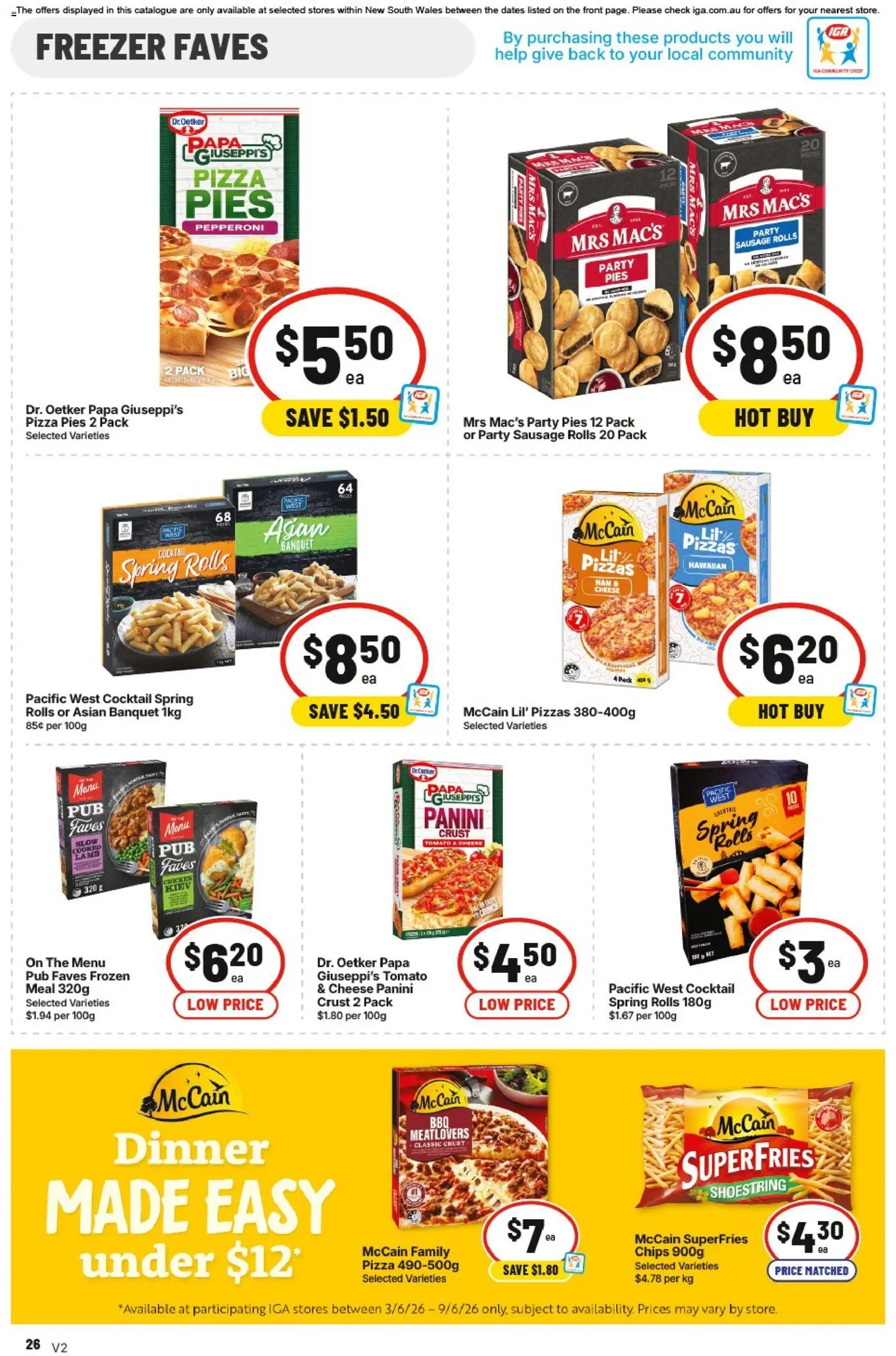 IGA catalogue - valid from 03.06.2026 | Page: 26 | Products: Pizza, Sausage, Pies, Freezer
