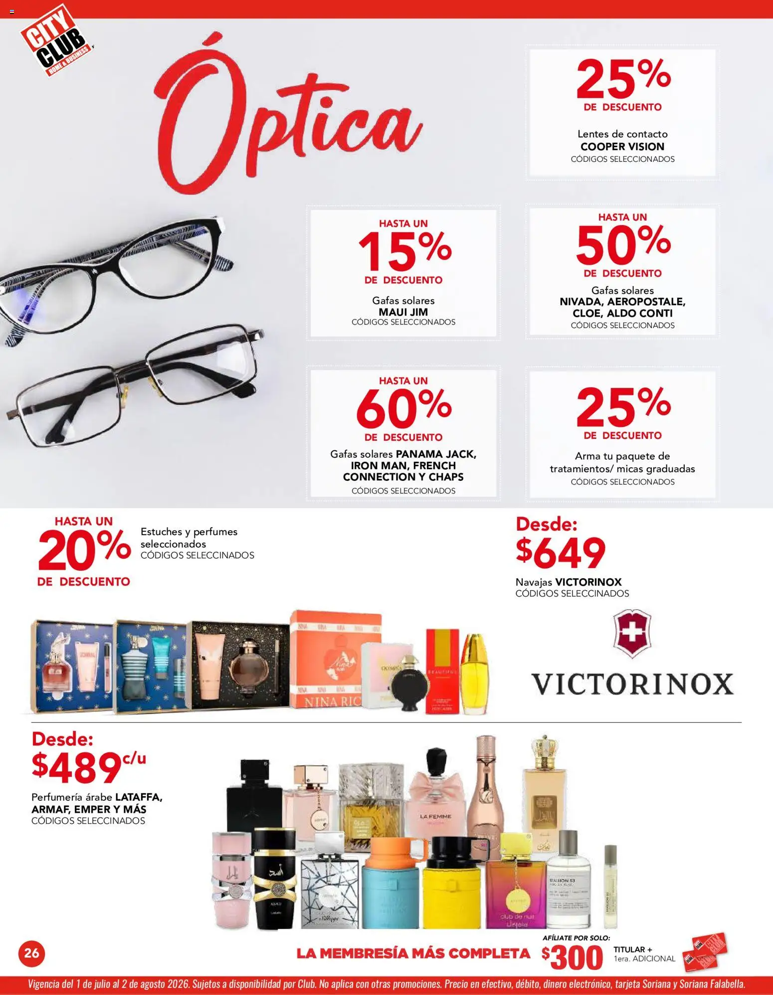 Nuevas ofertas de City Club válidas en toda la República Mexicana desde el 01/07/2026. ¡Encuentra las mejores ofertas en City Club catálogo! | Página: 26 | Productos: Lentes