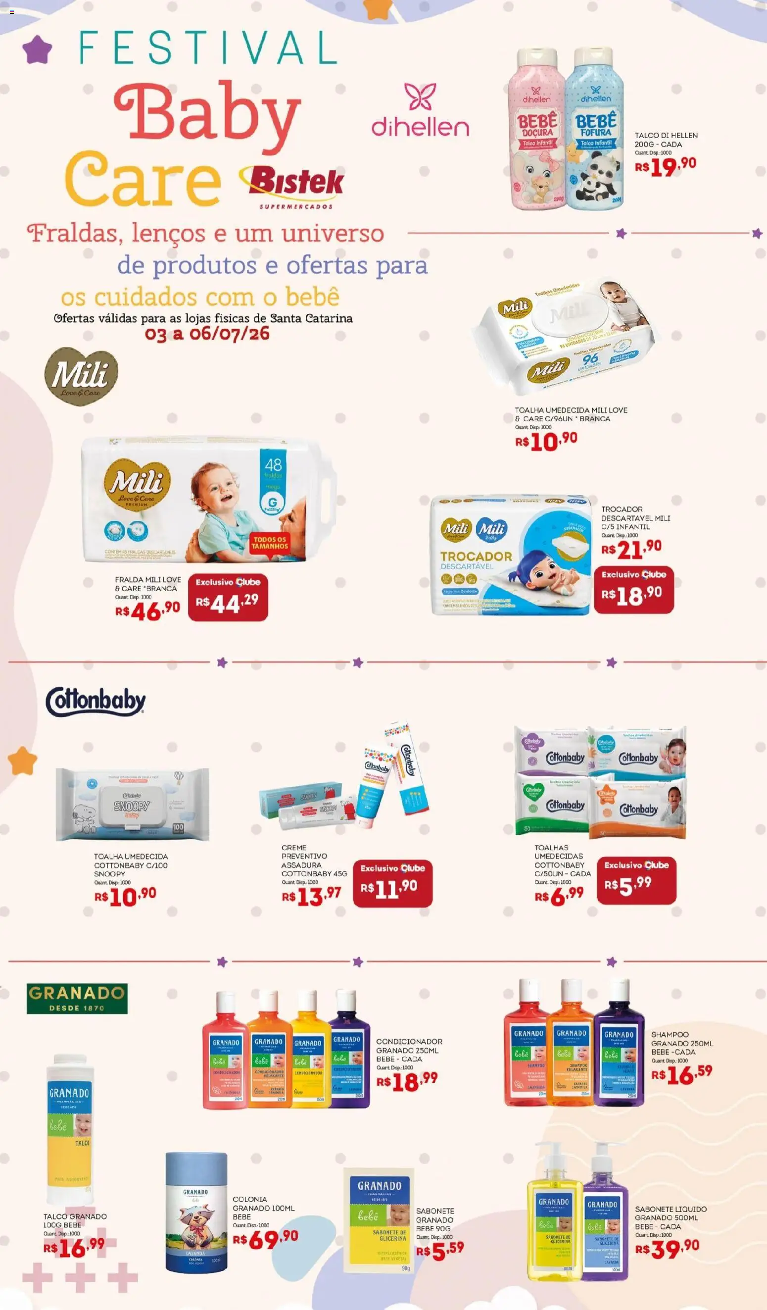 Bistek Supermercados Folheto - válido de 03/07/2026 | Página: 3 | Produtos: Shampoo, Talco, Fraldas, Sabonete líquido