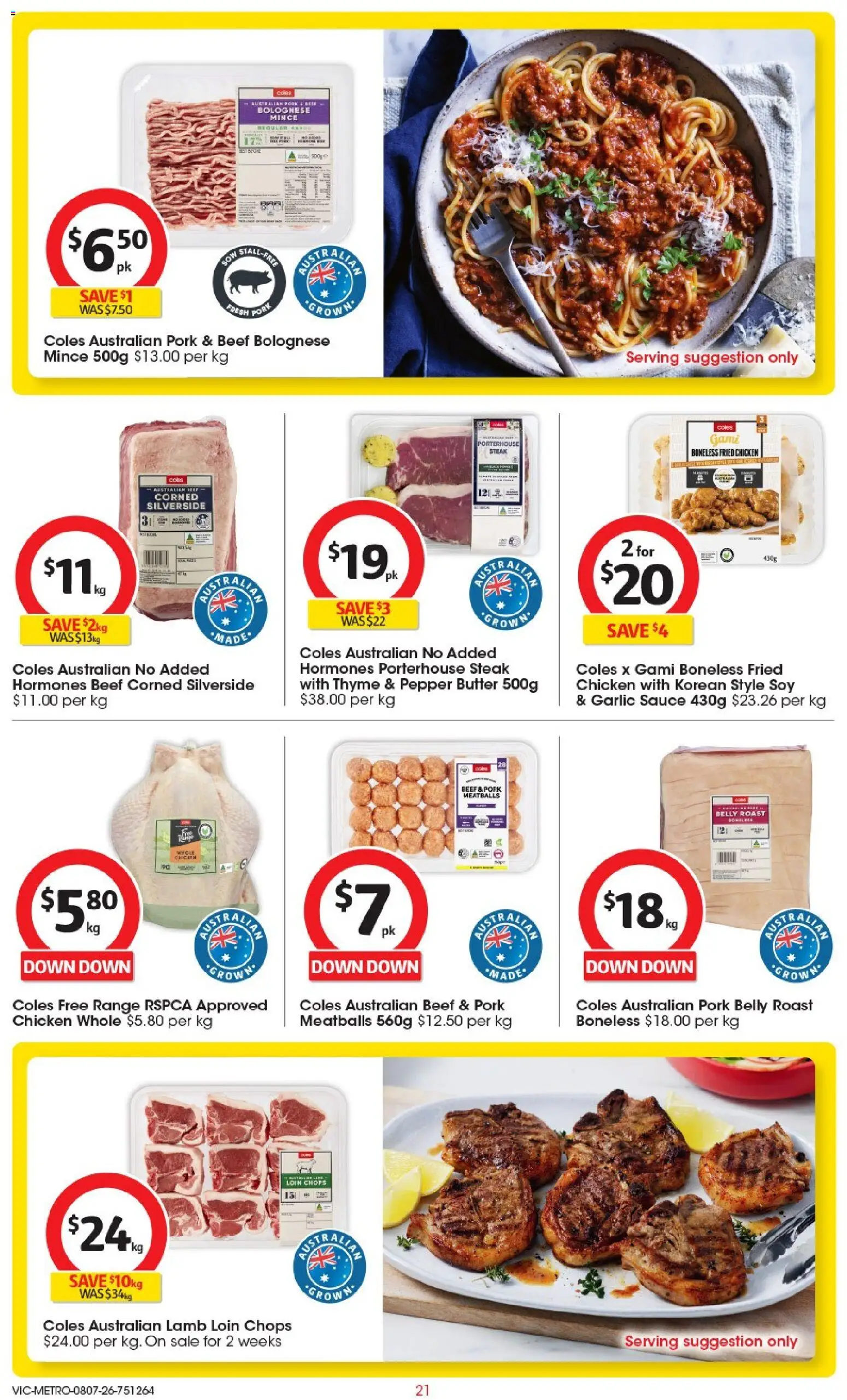 Coles catalogue - valid from 08/07/2026 | Page: 21 | Products: Chicken, Pork, Lamb, Steak