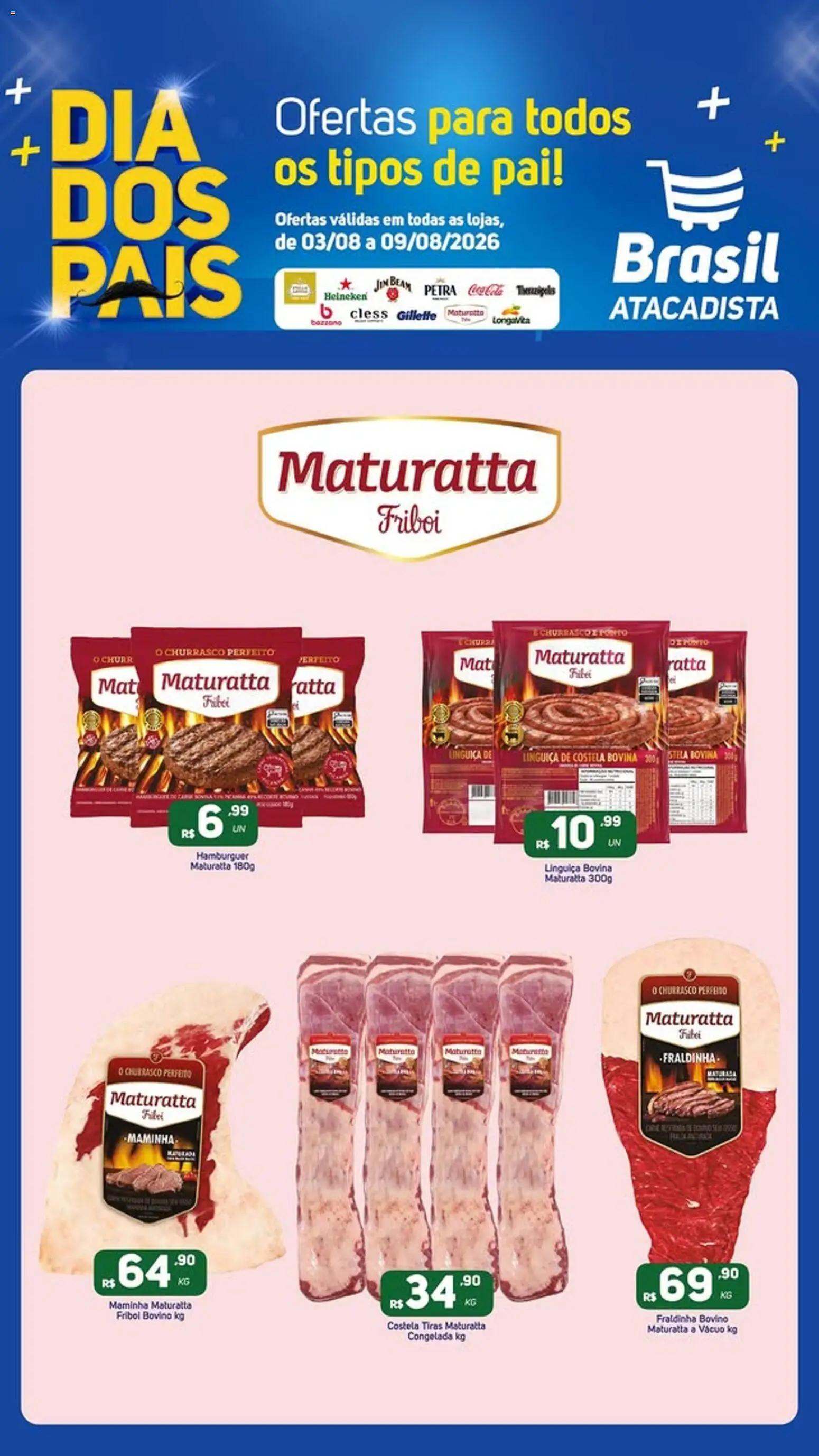 Brasil Atacadista Folheto - válido de 03/08/2026 | Página: 1 | Produtos: Fraldinha, Maminha, Heineken, Hambúrguer