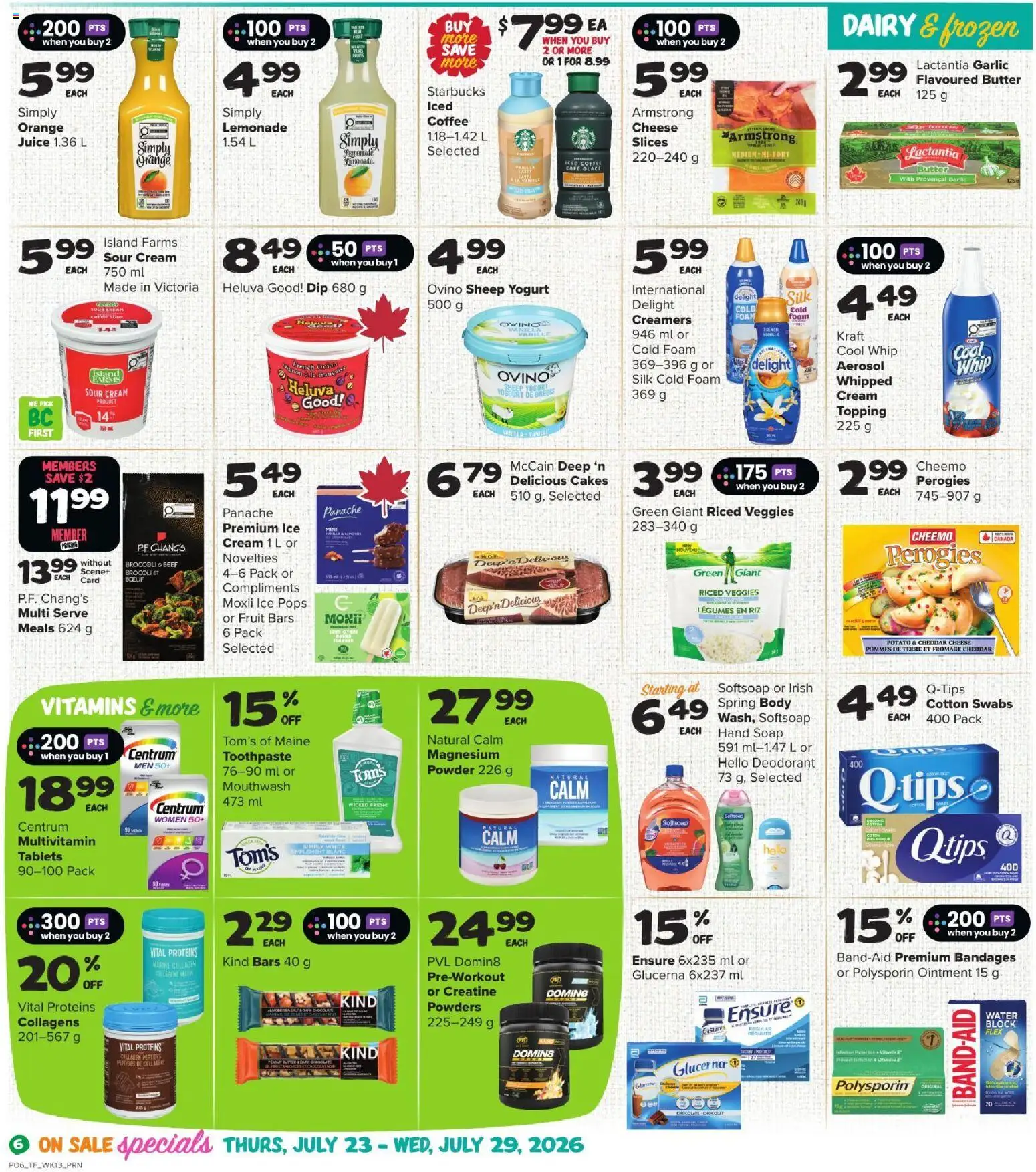Thrifty Foods flyer valid from Jul 23, 2026 | Page: 7 | Products: Cream, Mouthwash, Coffee, Juice