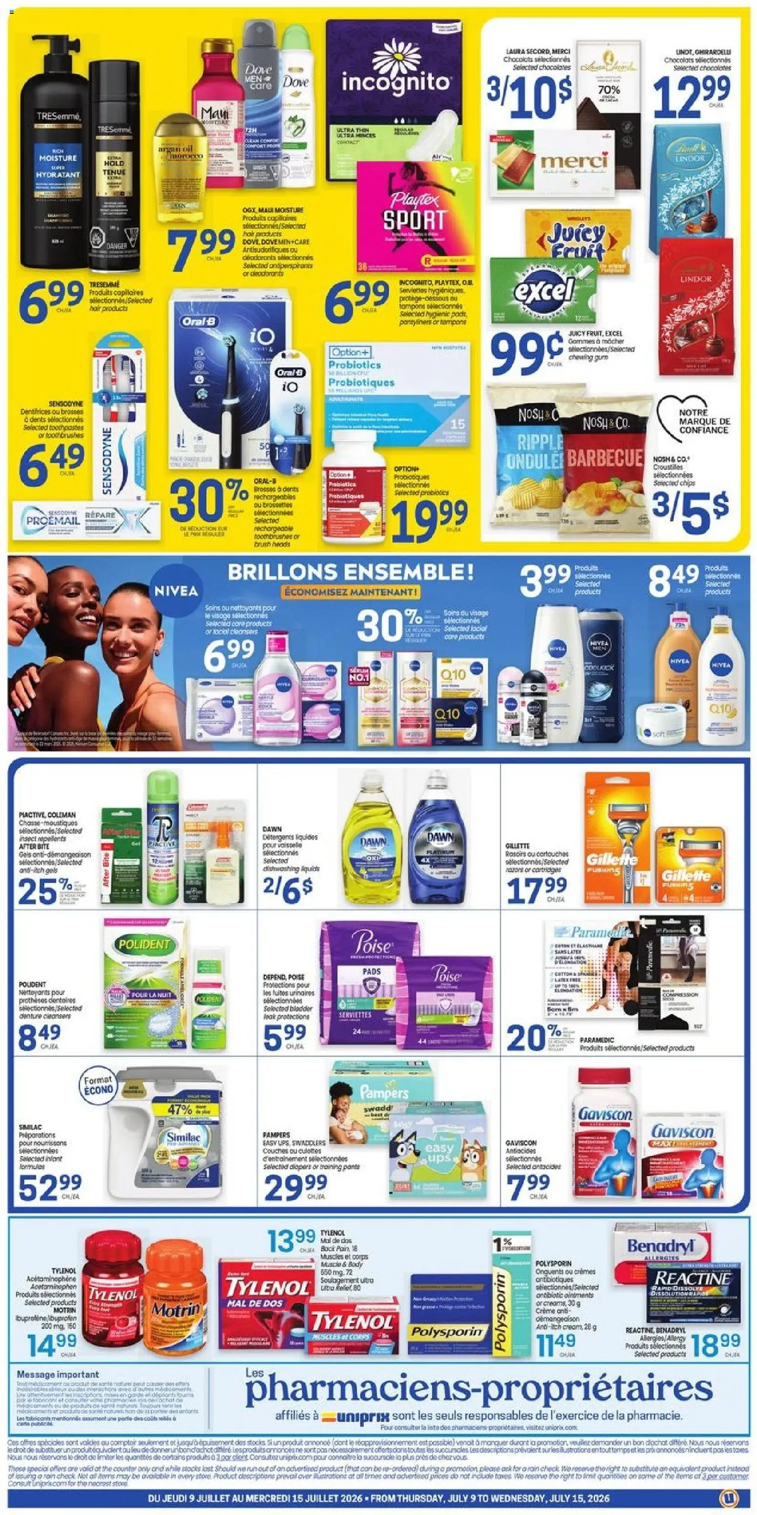 Uniprix flyer valid from Jul 9, 2026 | Page: 2 | Products: Brush, Oil, Pants