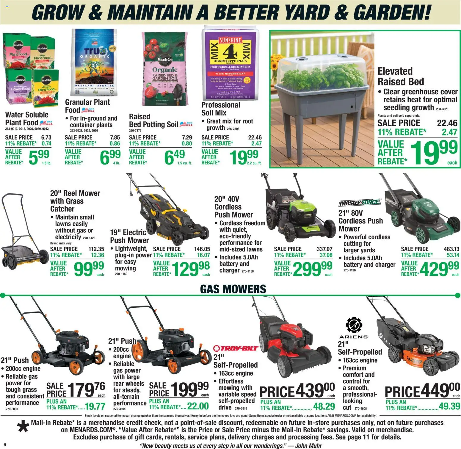 Menards Weekly Ad - valid from 07.05.2026 | Page: 9 | Products: Mower, Bed, Starter, Charger