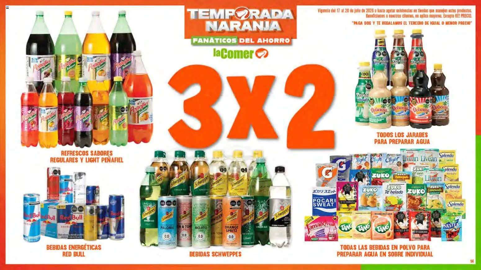 Nuevas ofertas de La Comer válidas en toda la República Mexicana desde el 17/07/2026. ¡Encuentra las mejores ofertas en La Comer folleto! | Página: 14 | Productos: Fresa, Agua, Helado, Té