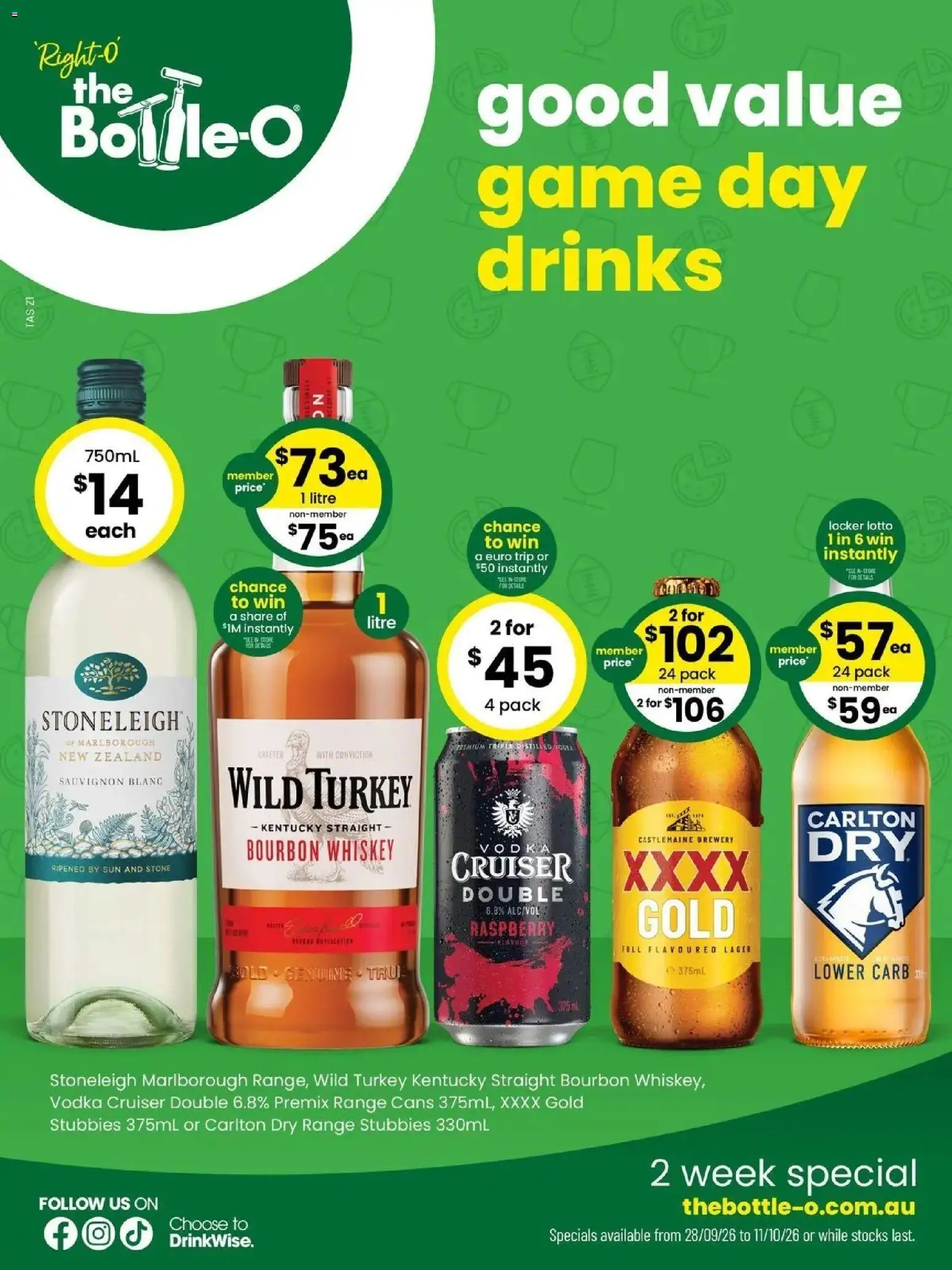 The Bottle-O catalogue Hadspen - 28/09/2026 > weekly / monthly specials | Page: 1 | Products: Bourbon, Vodka, Turkey, Game
