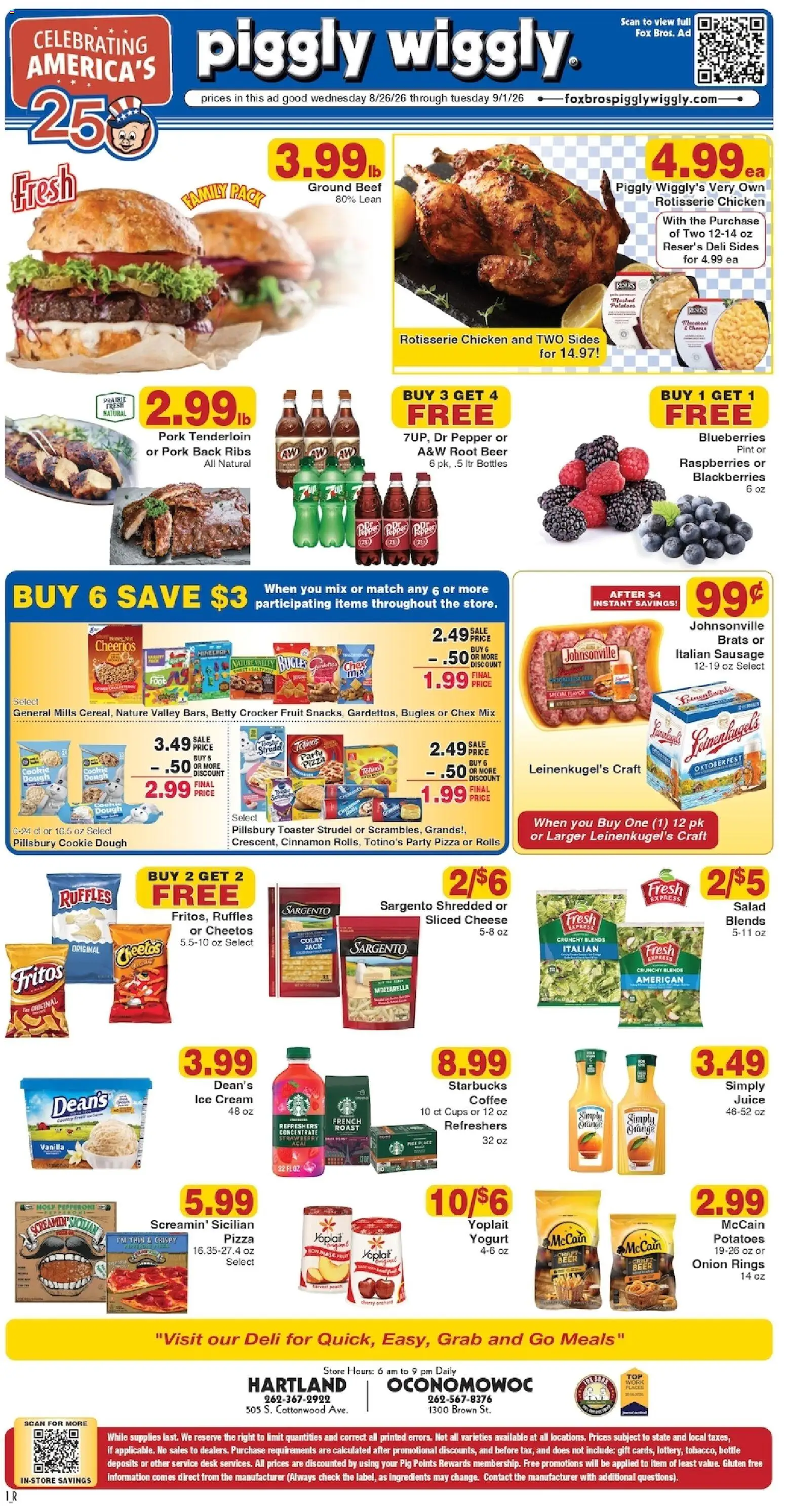 Piggly Wiggly Weekly Ad - valid from 08/26/2026 | Page: 1 | Products: Chicken, Pork, Fruit, Ground beef