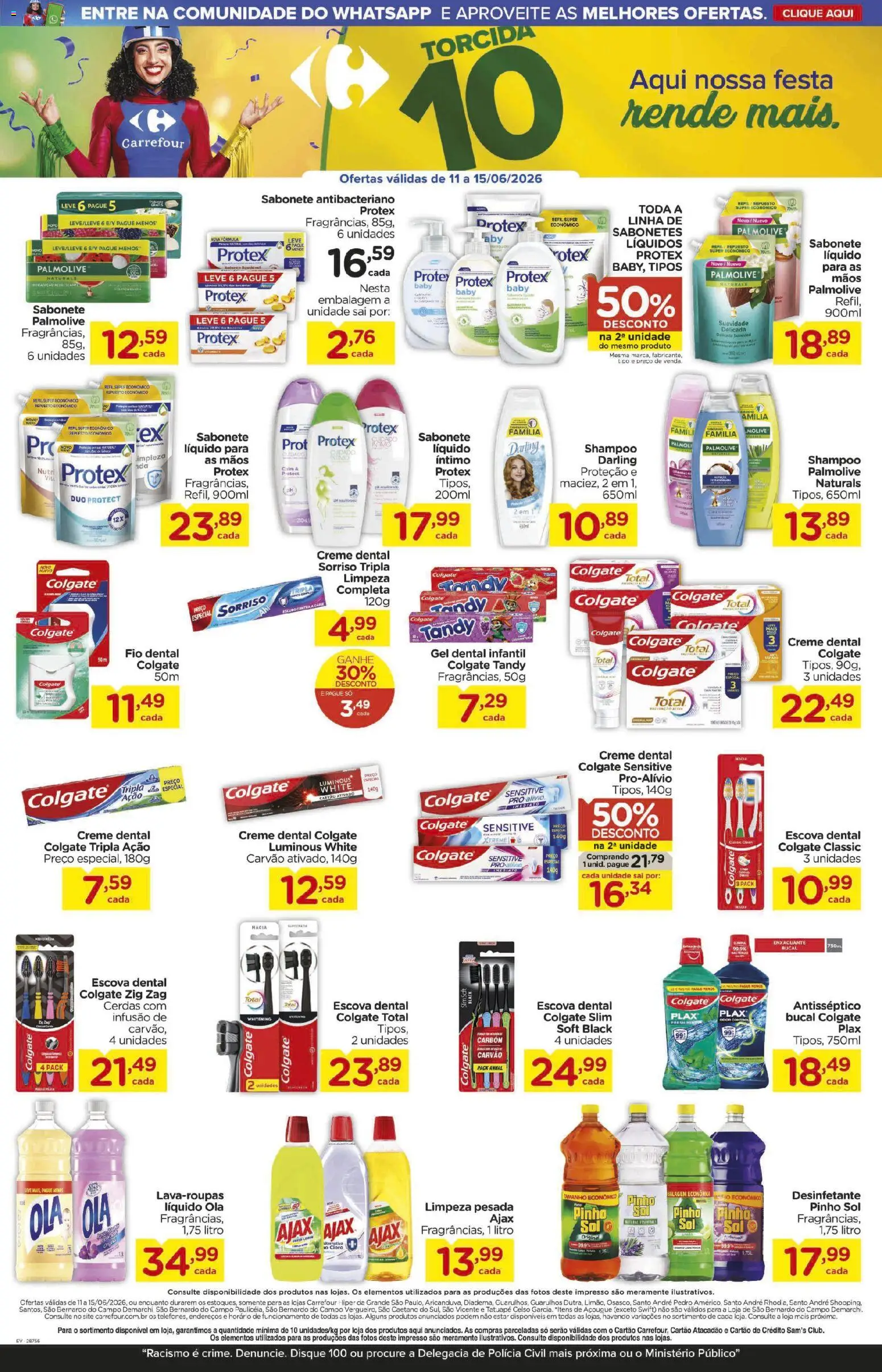 Carrefour Folheto - válido de 11.06.2026 | Página: 8 | Produtos: Pó, Cloro, Creme dental, Desinfetante
