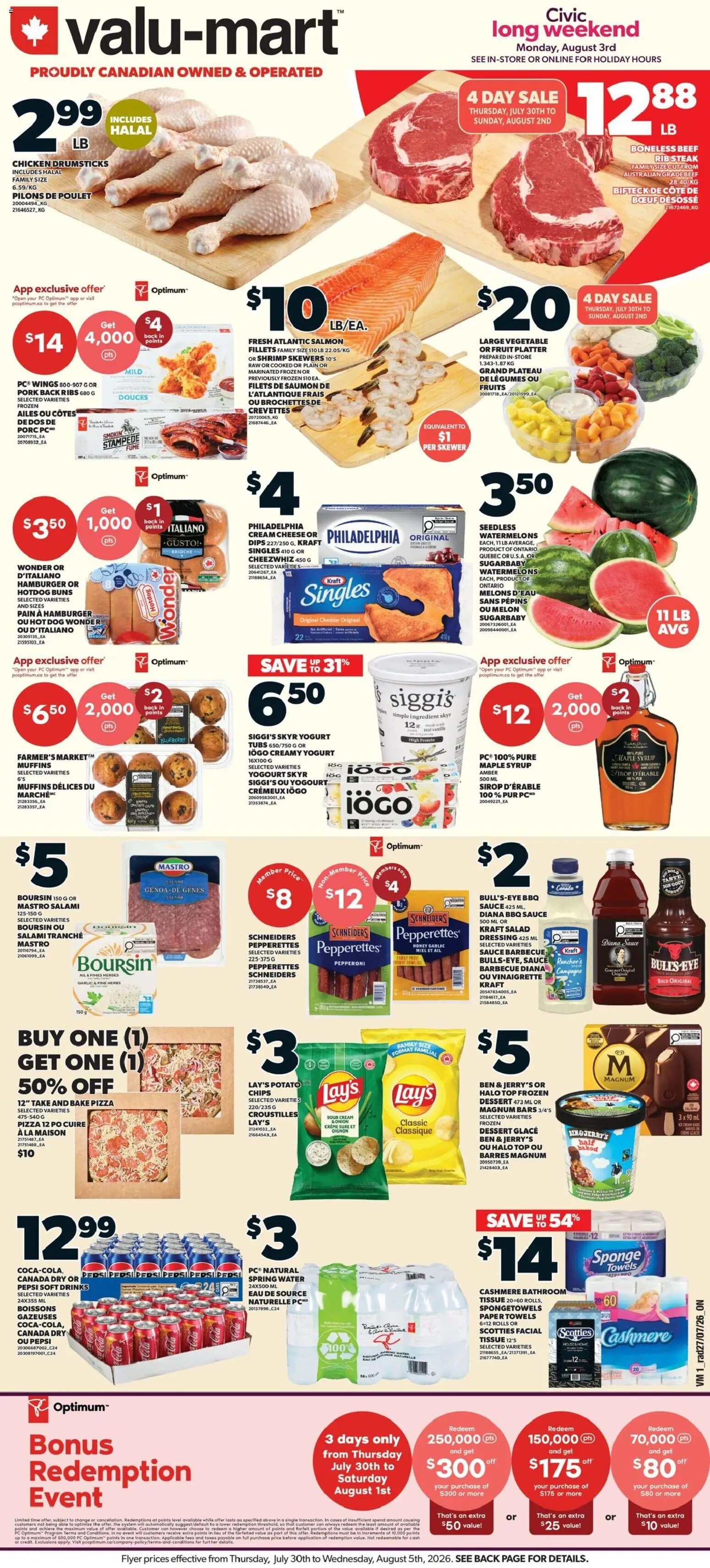 Valu Mart flyer valid from Jul 30, 2026 | Page: 1 | Products: Beef, Cream, Yogurt, Chicken