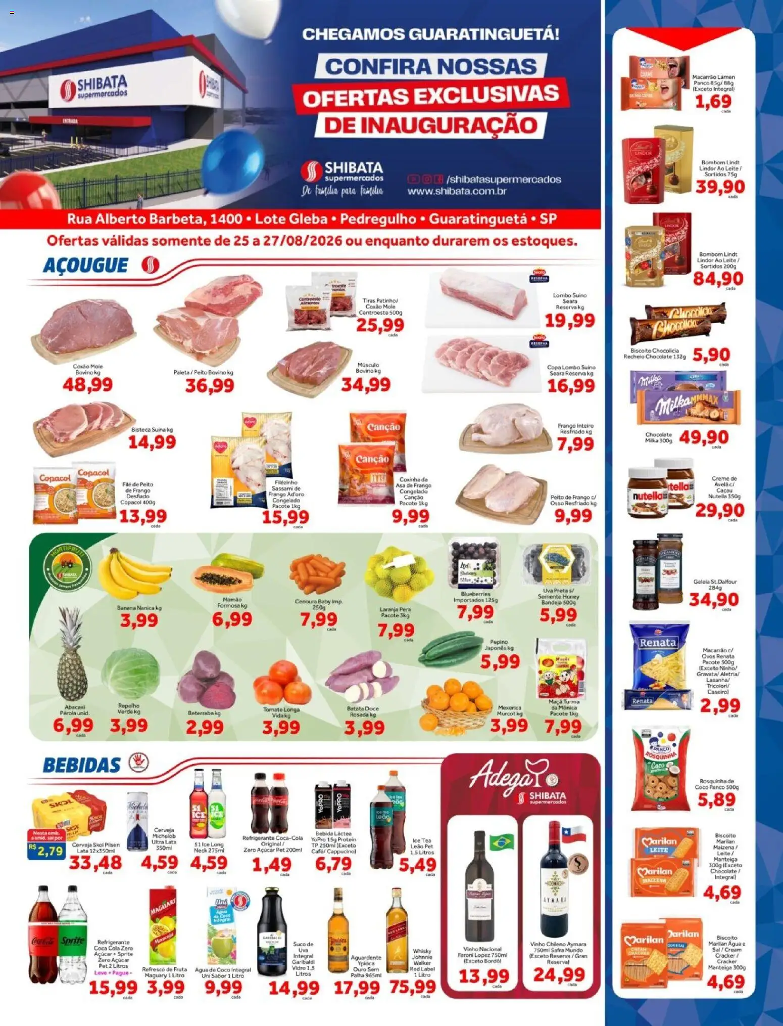 Shibata Folheto - válido de 25/08/2026 | Página: 1 | Produtos: Frango inteiro, Alimentos, Abacaxi, Rosquinha