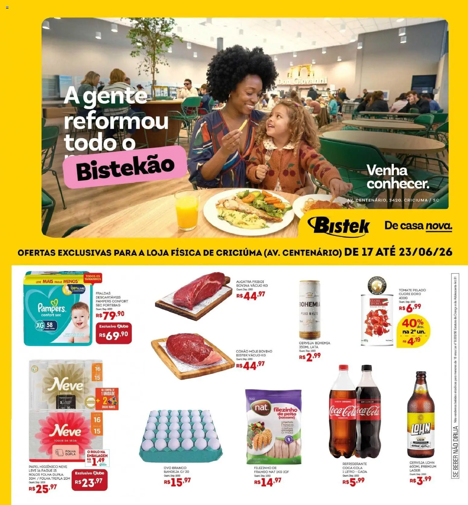 Bistek Supermercados Folheto - válido de 17.06.2026 | Página: 1 | Produtos: Pampers, Cola, Alcatra, Cerveja