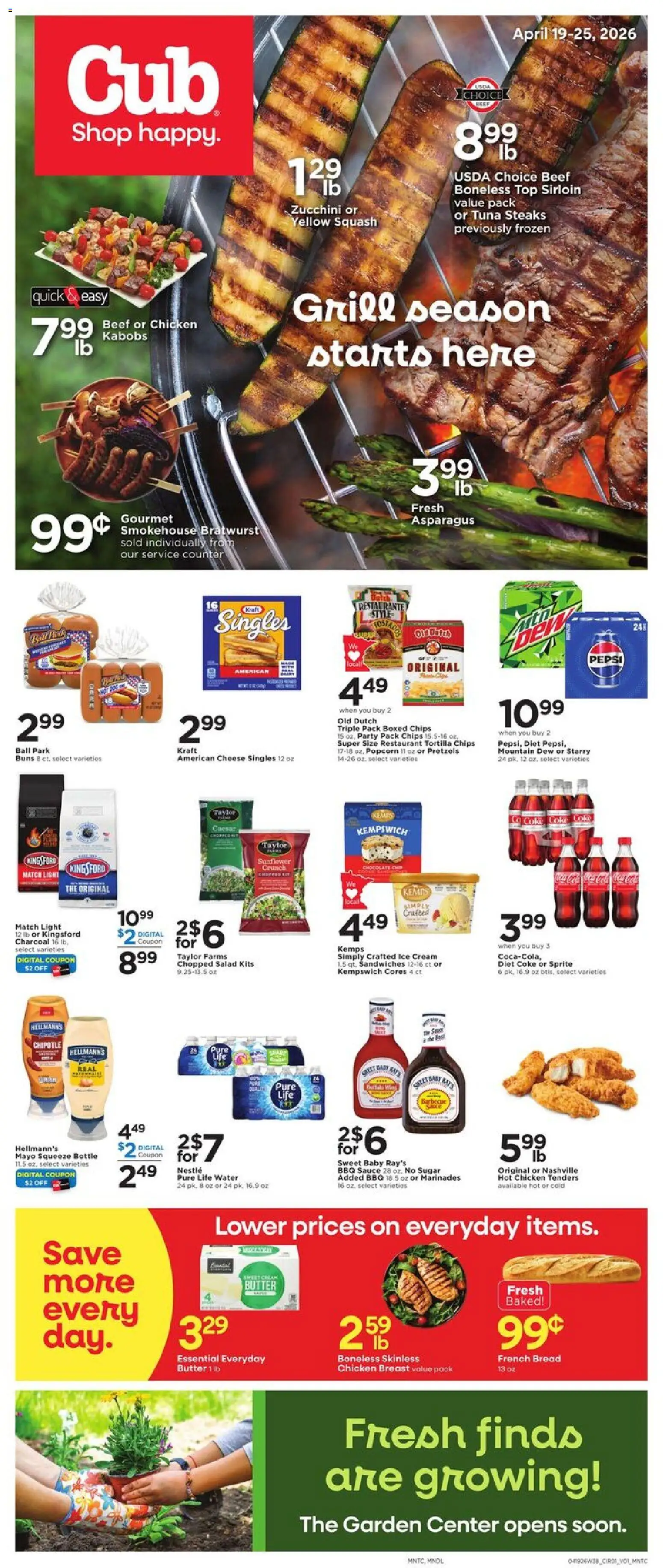 Cub Foods Weekly Ad - valid from 19.04.2026 | Page: 1 | Products: Zucchini, Butter, Bread, Beef