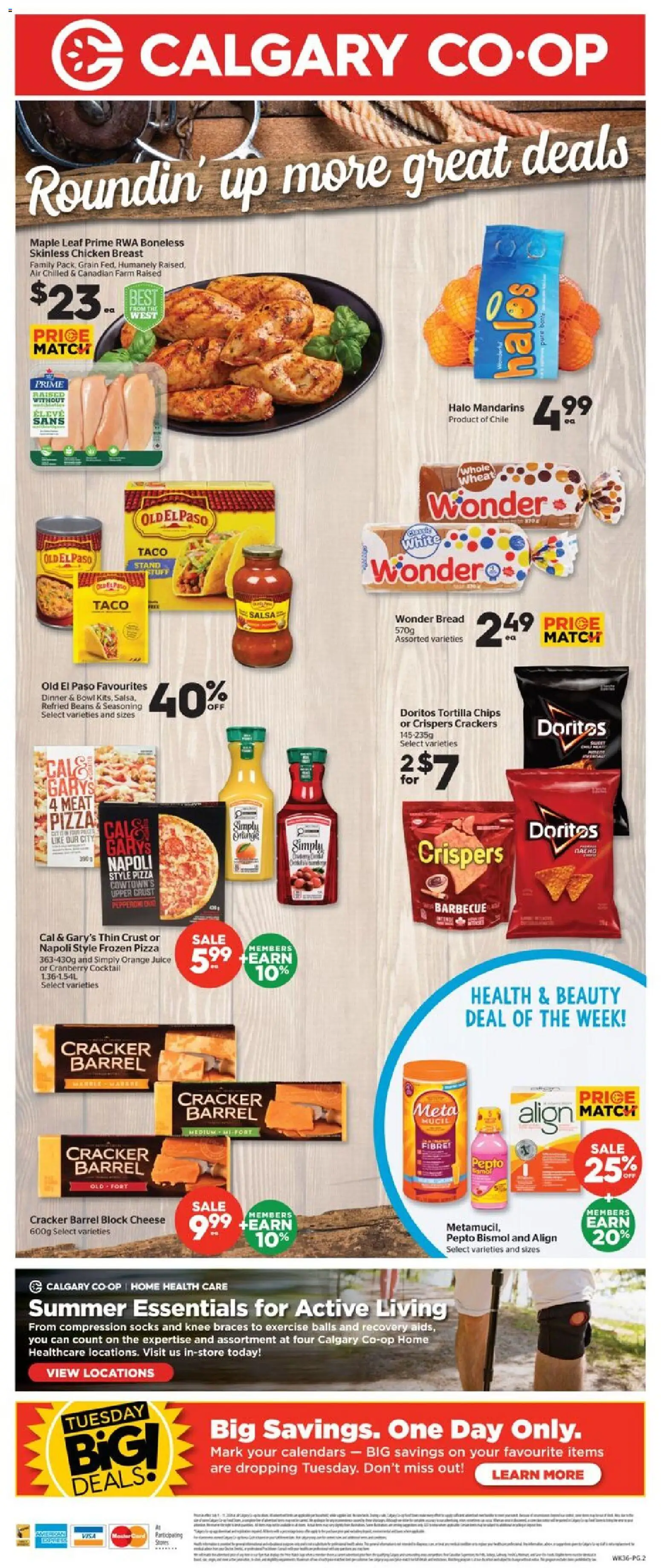 Calgary Co-op flyer valid from Jul 9, 2026 | Page: 2 | Products: Chips, Cheese, Pizza, Juice