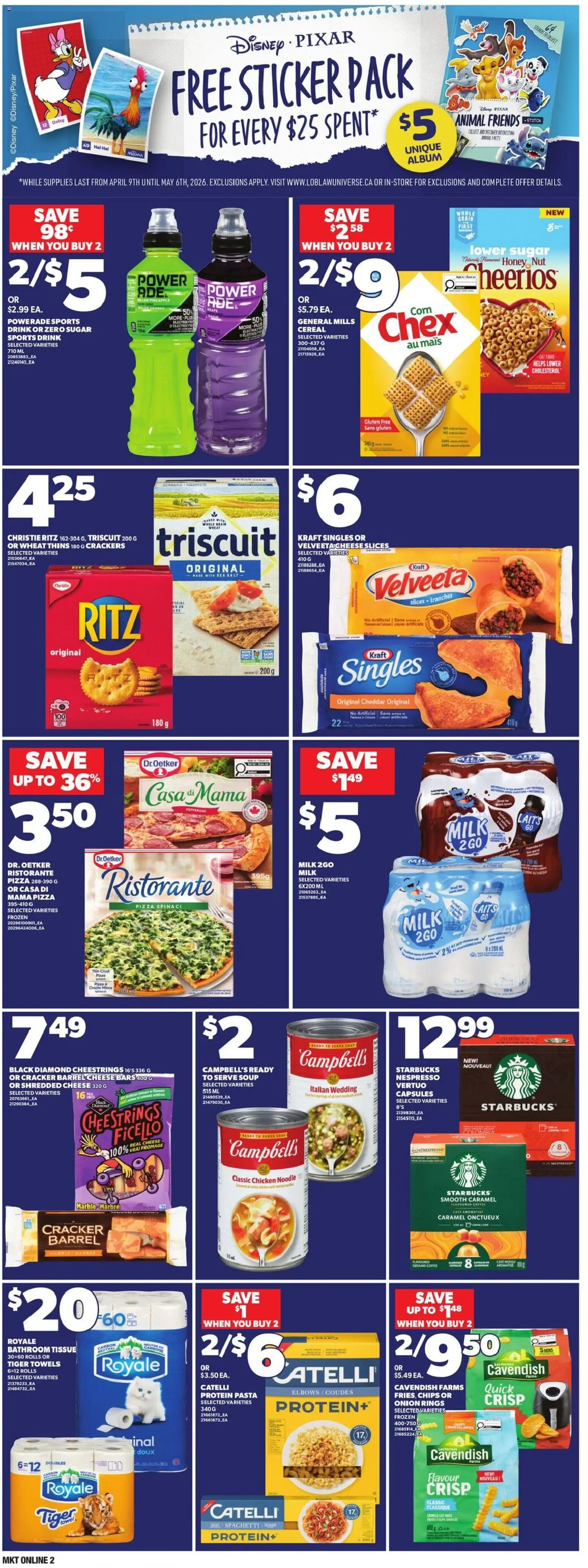 Loblaws flyer valid from 09.04.2026 | Page: 8 | Products: Chips, Milk, Pizza, Chicken