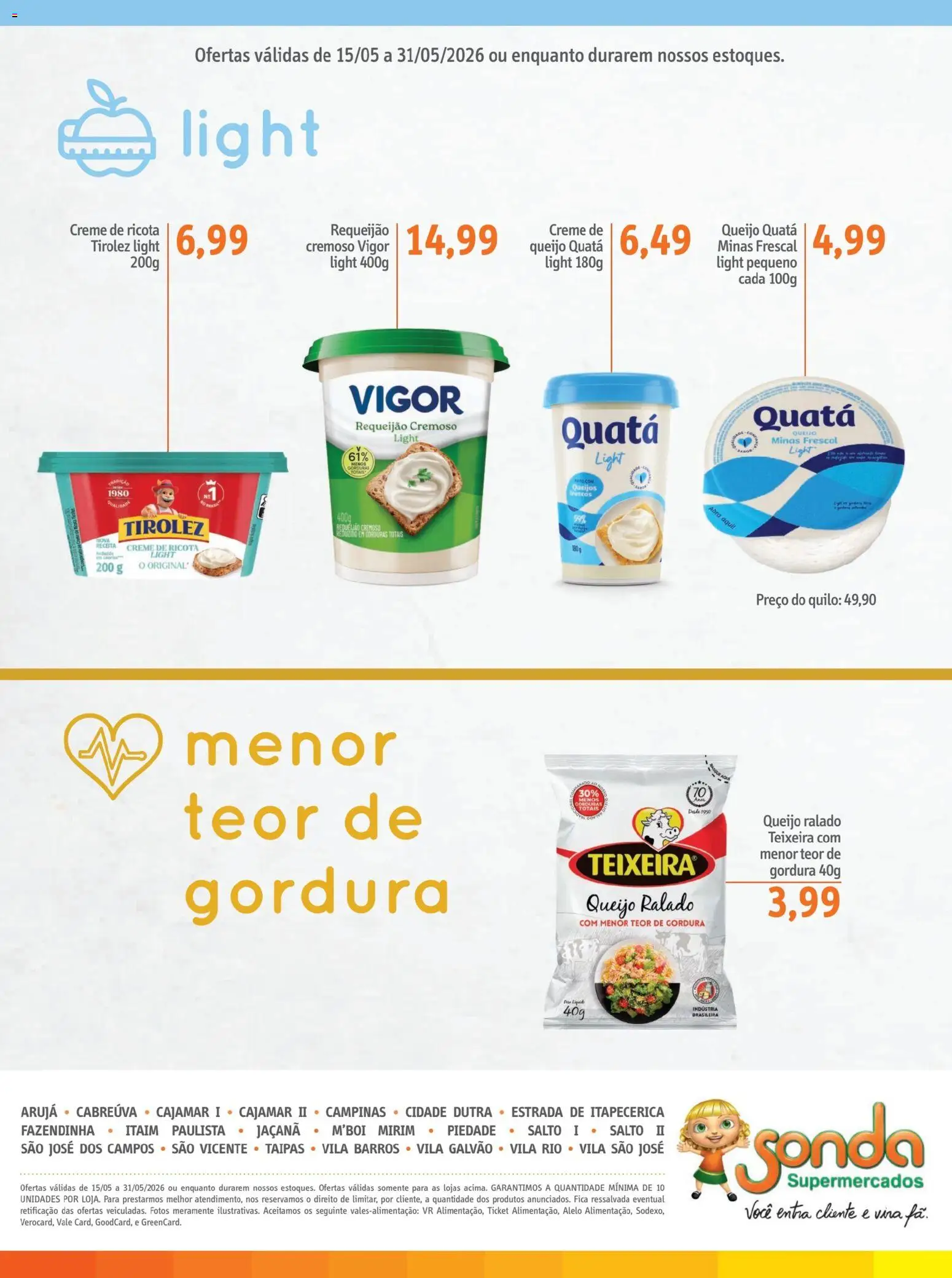 Sonda Folheto - válido de 15.05.2026 | Página: 15 | Produtos: Queijo, Queijo ralado, Creme, Requeijão
