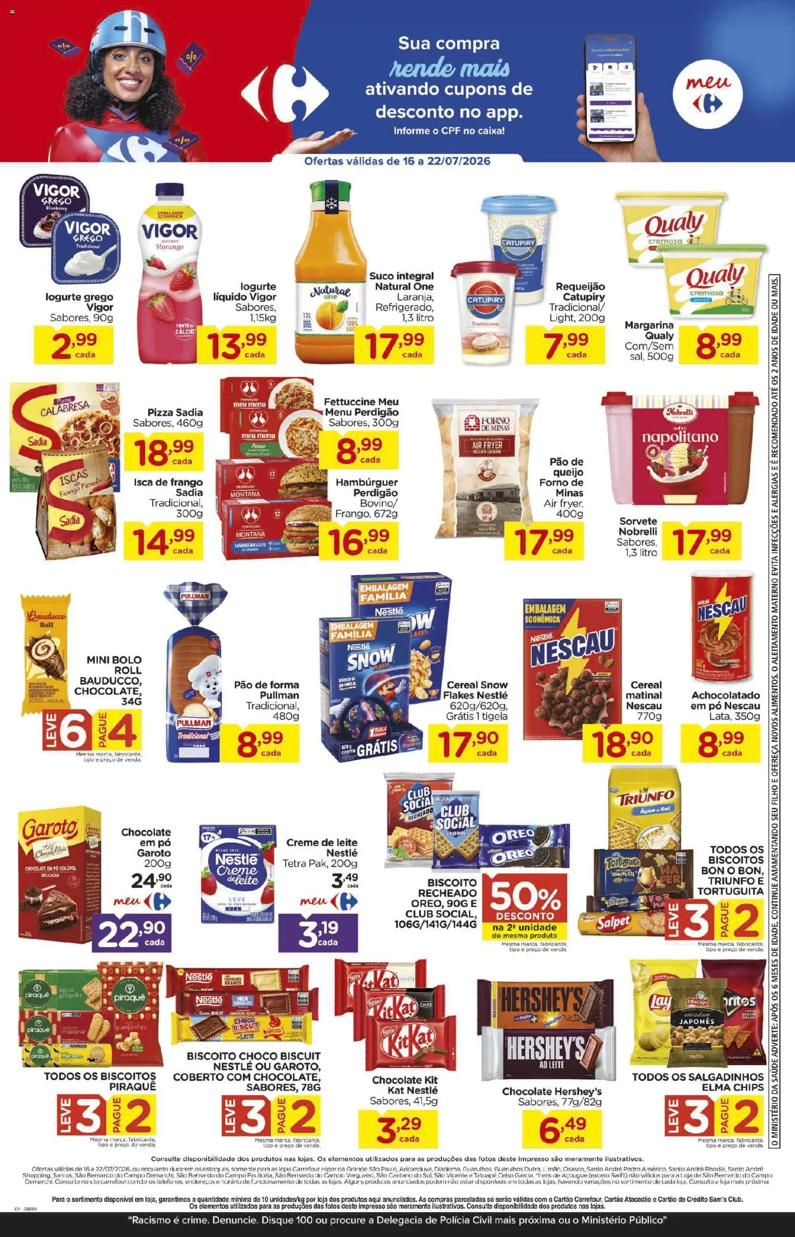 Carrefour Folheto - válido de 16/07/2026 | Página: 3 | Produtos: Nescau, Queijo, Catupiry, Margarina