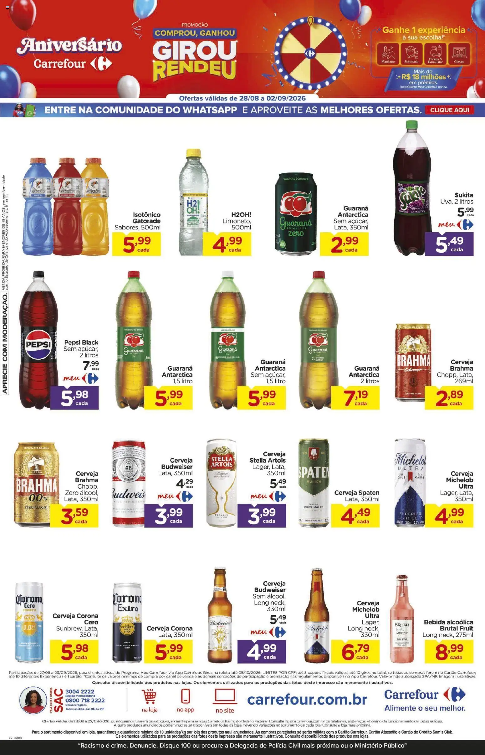 Carrefour Bairro Folheto - válido de 28/08/2026 | Página: 6 | Produtos: Álcool, Pepsi, Gatorade, Isotônico