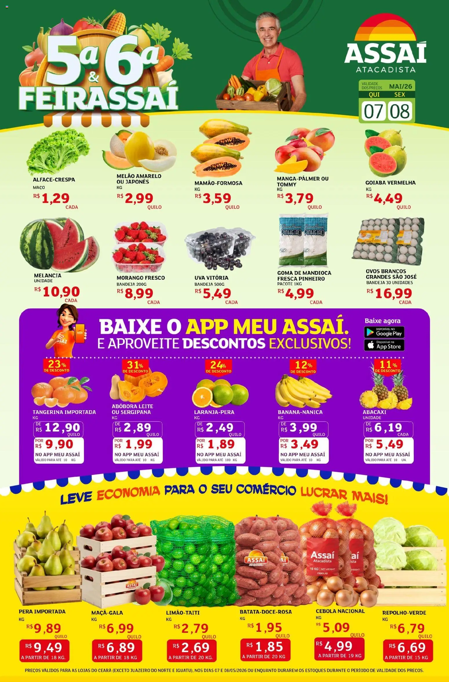 Assaí Atacadista Folheto - válido de 07.05.2026 | Página: 1 | Produtos: Goiaba, Melancia, Abóbora, Leite