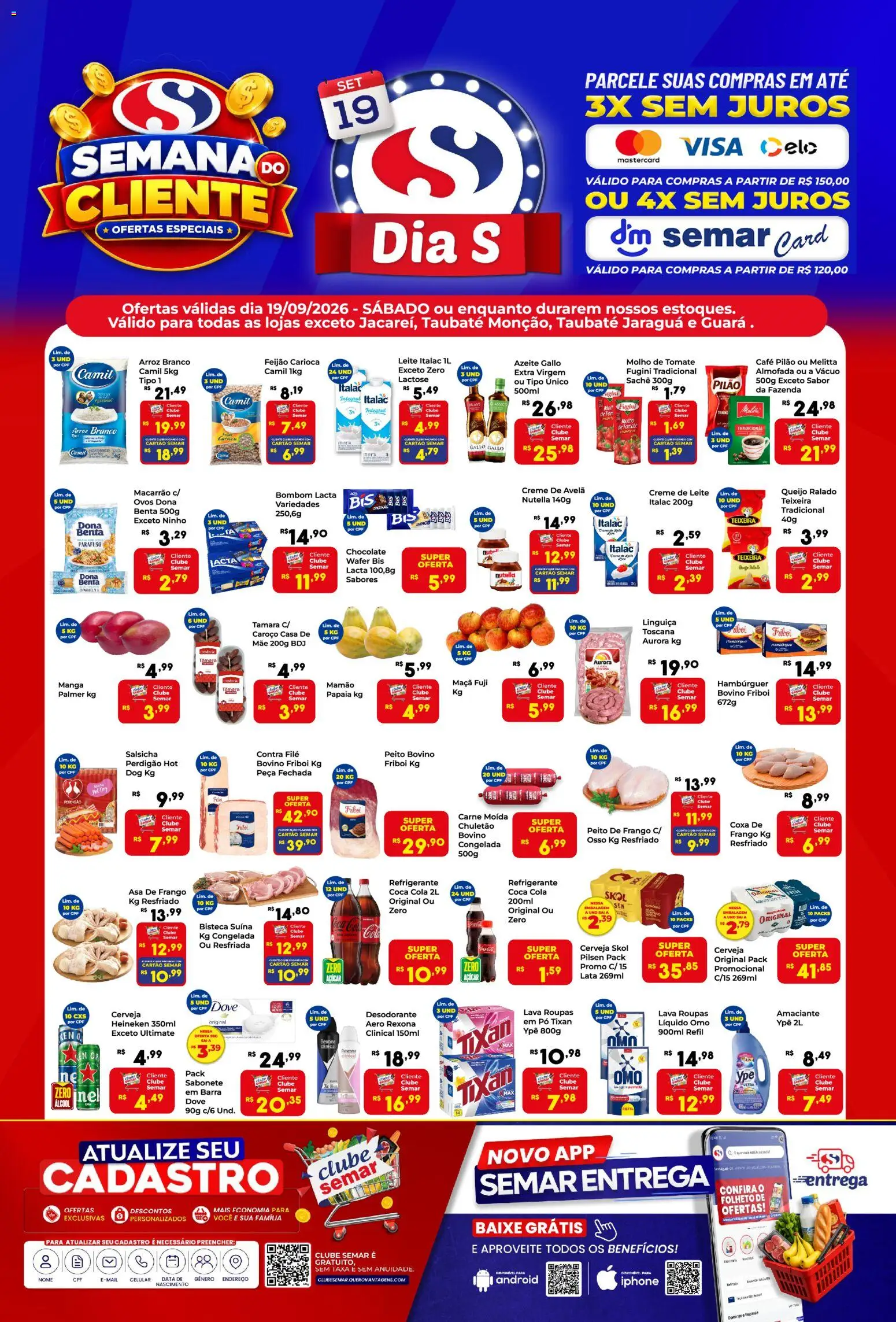 Semar Supermercado Folheto - válido de 19/09/2026 | Página: 1 | Produtos: Arroz, Heineken, Creme, Carne moída