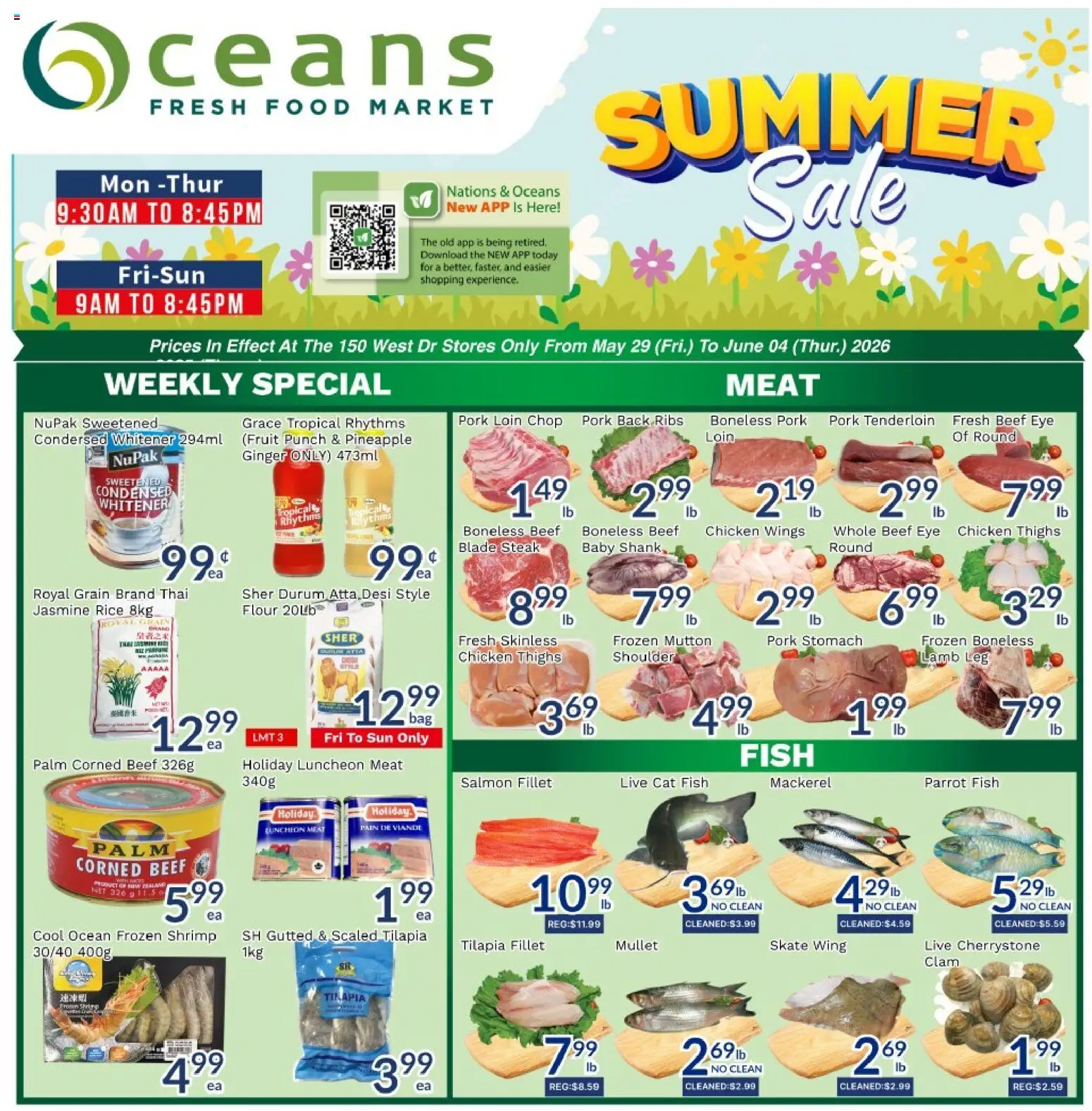 Oceans flyer valid from 29.05.2026 | Page: 1 | Products: Fish, Beef, Pineapple, Bag