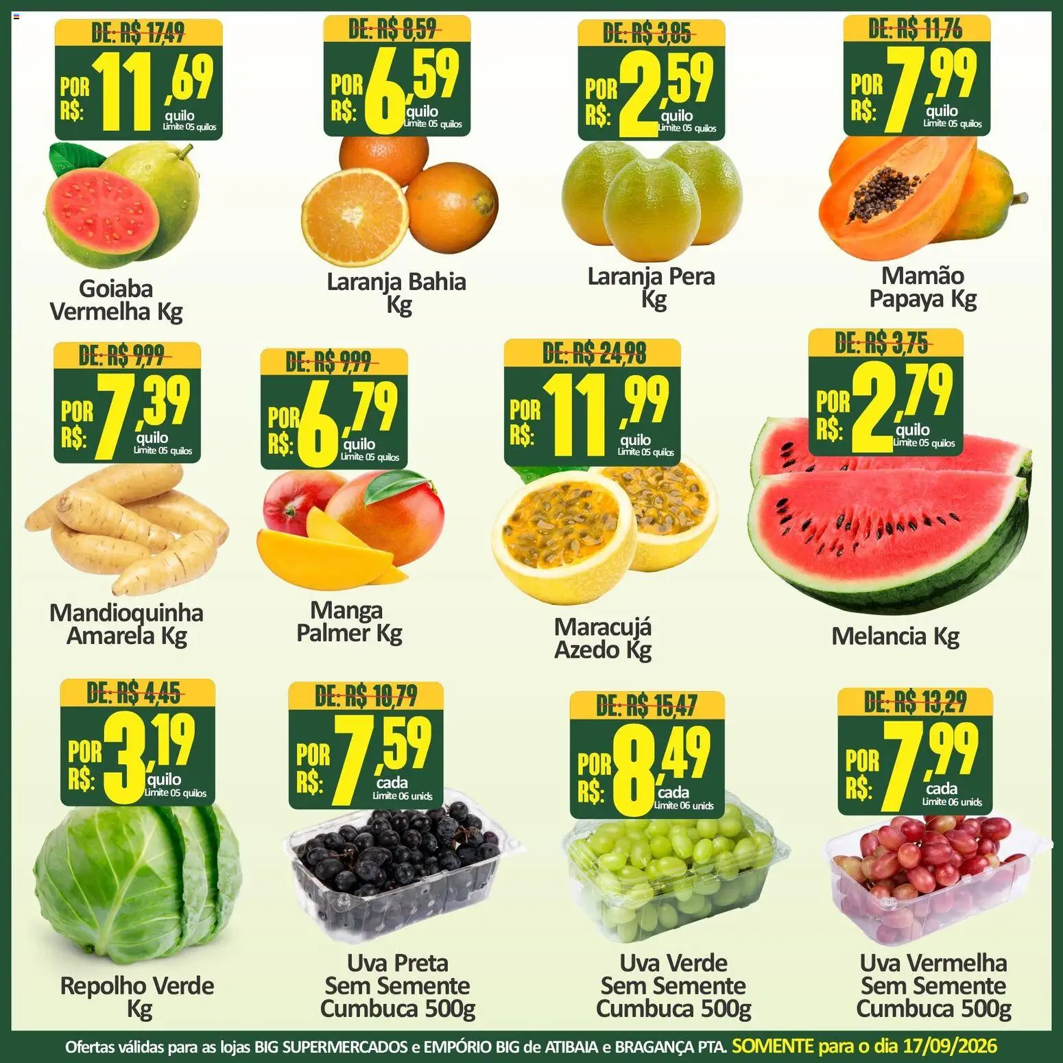 Big Supermercados Folheto - válido de 17/09/2026 | Página: 3 | Produtos: Goiaba, Maracujá, Melancia, Manga