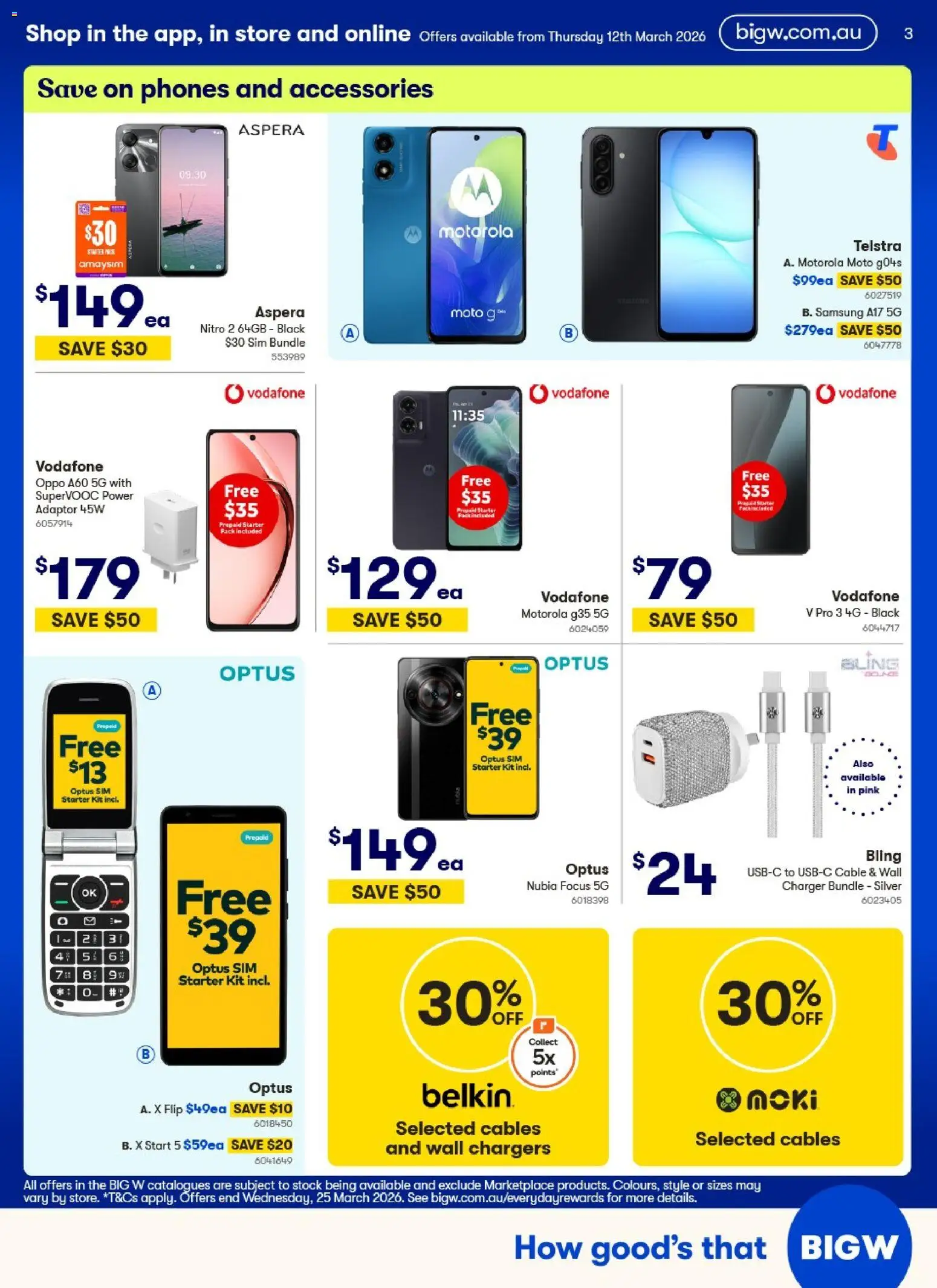 Big W catalogue - valid from 12.03.2026 | Page: 3 | Products: Charger, Accessories, Adaptor, Cable