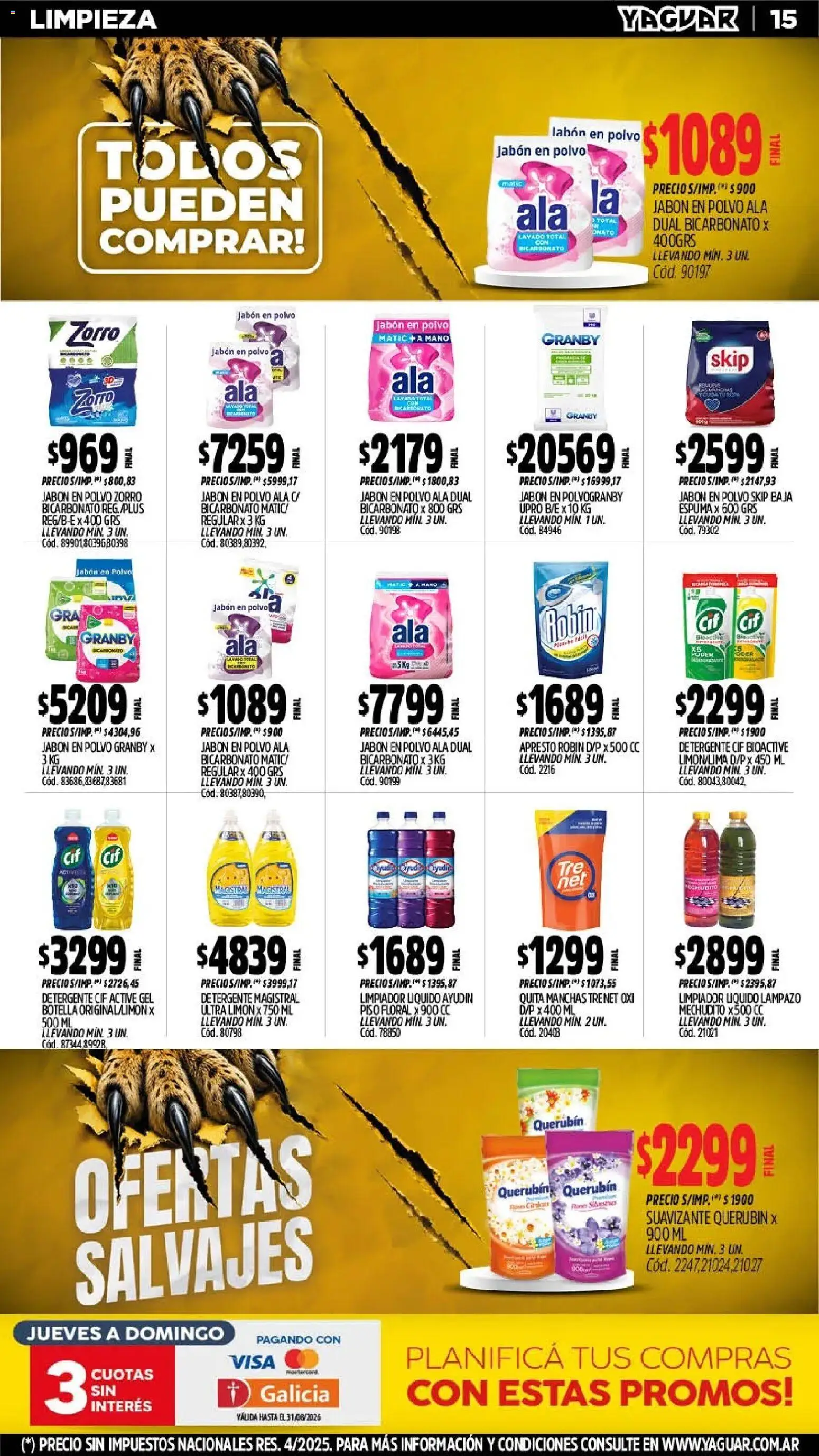 Yaguar - Oferta Semanal Mendoza │ válido desde el 03/08/2026 | Página: 15 | Productos: Botella, Detergente, Limón, Suavizante