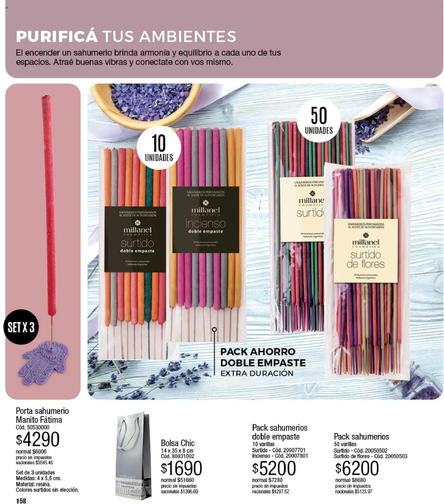 Millanel - Catálogo │ válido desde el 17/08/2026 | Página: 158 | Productos: Sahumerio, Porta sahumerio, Bolsa, Flores