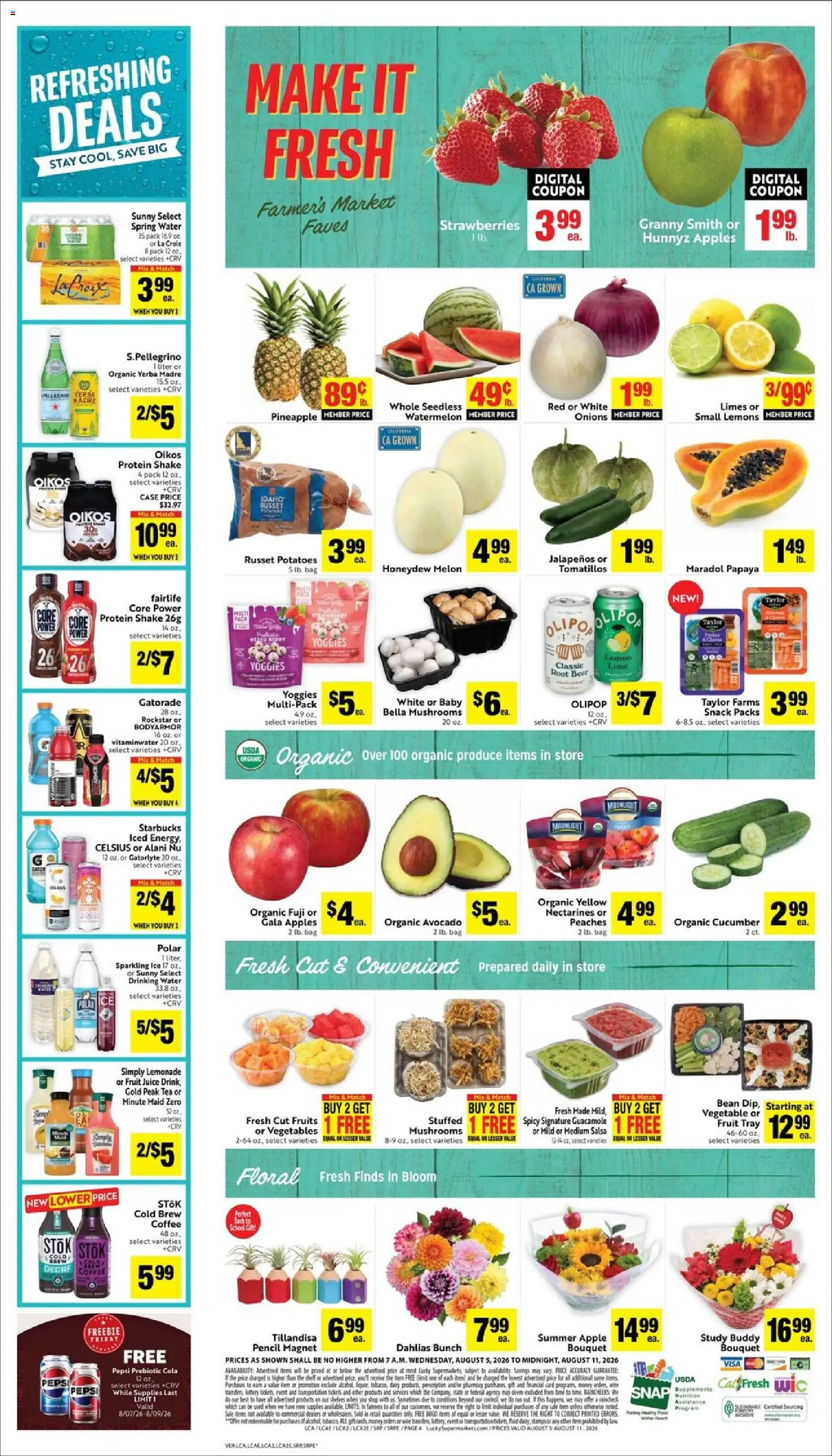 Lucky Supermarkets Weekly Ad - valid from 08/05/2026 | Page: 4 | Products: Pineapple, Potatoes, Vegetables, Melon