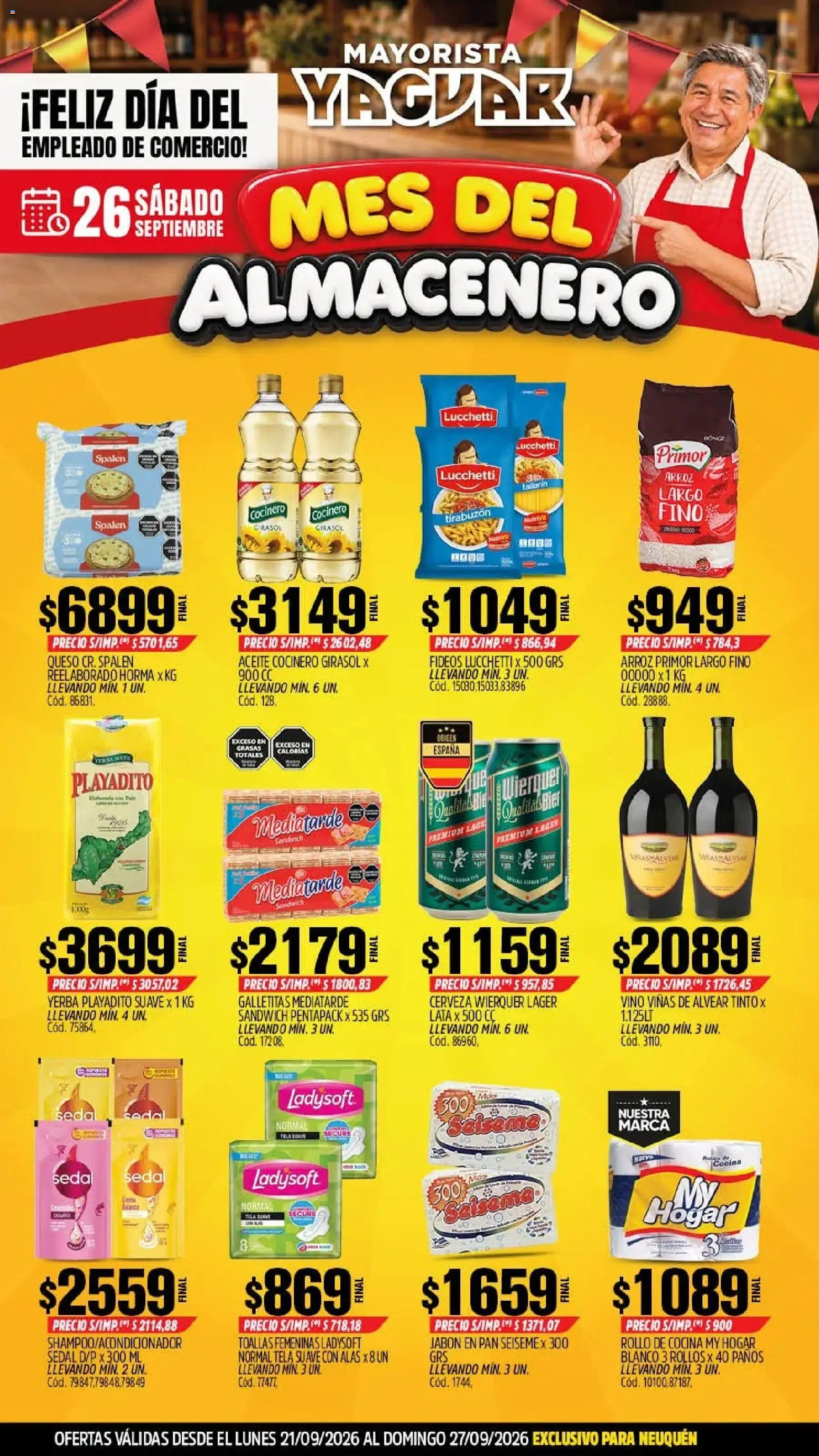 Yaguar - Oferta Semanal Neuquen │ válido desde el 21/09/2026 | Página: 1 | Productos: Cocina, Jabón, Cerveza, Fideos