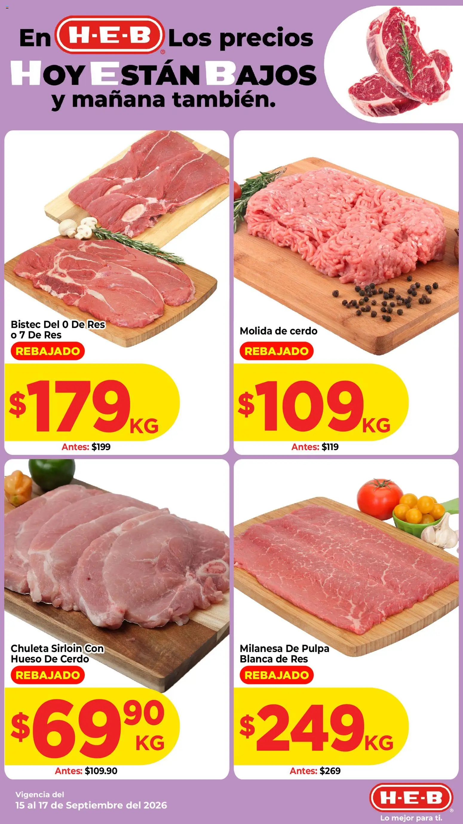 Nuevas ofertas de H-E-B válidas en toda la República Mexicana desde el 15/09/2026. ¡Encuentra las mejores ofertas en H-E-B folleto Los precios hoy están bajos! | Página: 2 | Productos: Milanesa, Bistec, Cerdo, Res