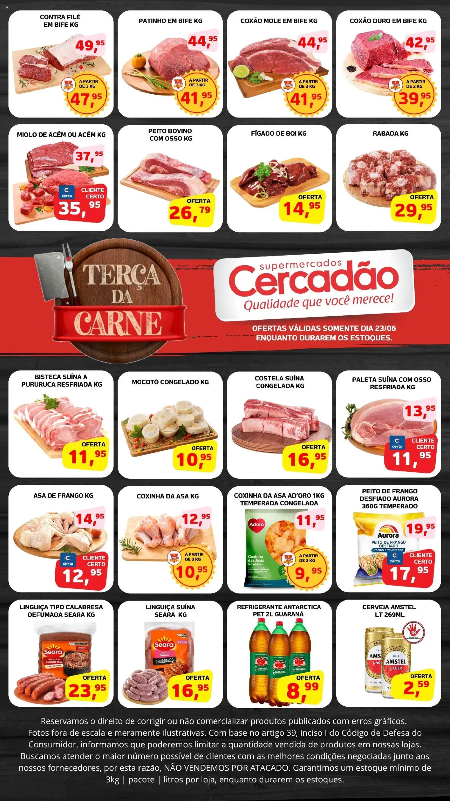 Cercadão Folheto - válido de 23/06/2026 | Página: 1 | Produtos: Acém, Asa de frango, Base, Peito de frango