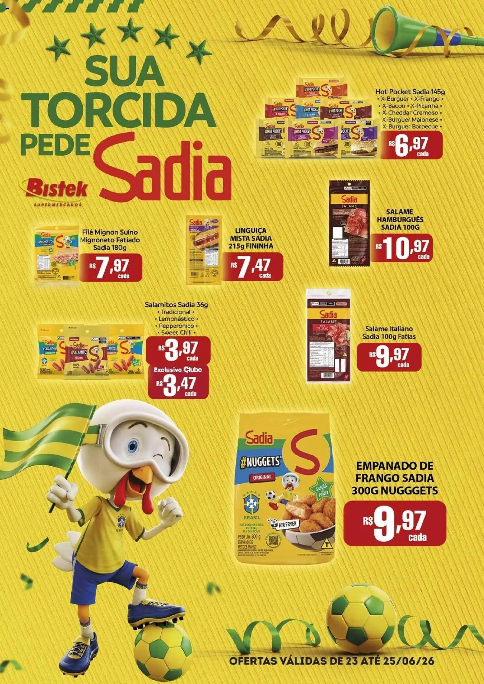Bistek Supermercados Folheto - válido de 23/06/2026 | Página: 1 | Produtos: Linguiça, Filé mignon, Frango, Maionese